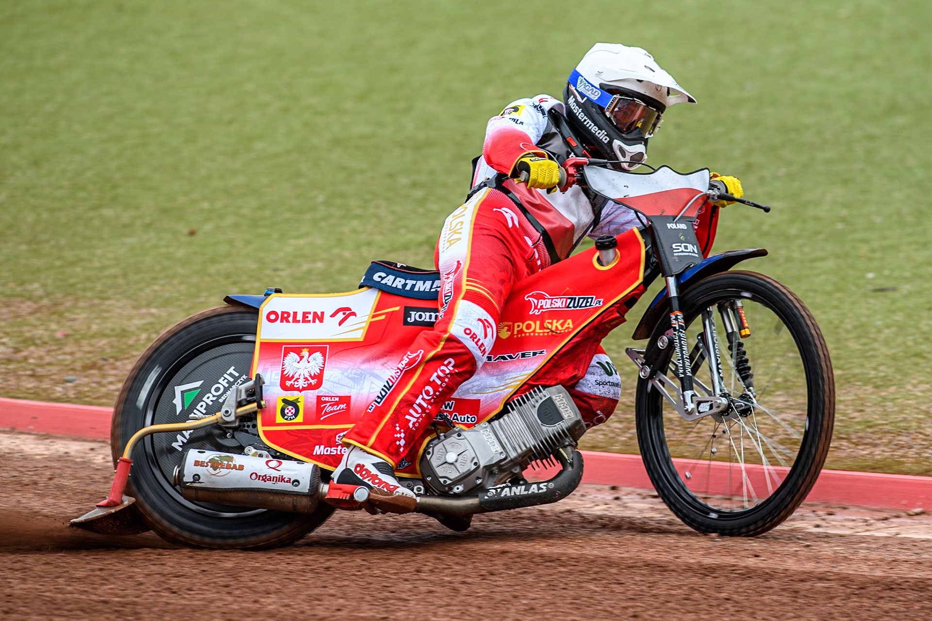 Maciej Janowski of Poland practices during the Monster Energy FIM Speedway of Nations Semi-Final 1 at the National Speedway Stadium, Manchester on Tuesday 9th July 2024. (Photo: Ian Charles | MI News)