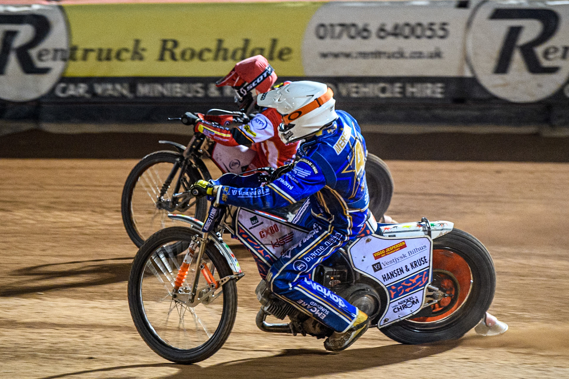 during the Rowe Motor Oil Premiership match between Belle Vue Aces and King's Lynn Stars at the National Speedway Stadium, Manchester on Monday 5th April 2025. (Photo: Ian Charles | MI News)