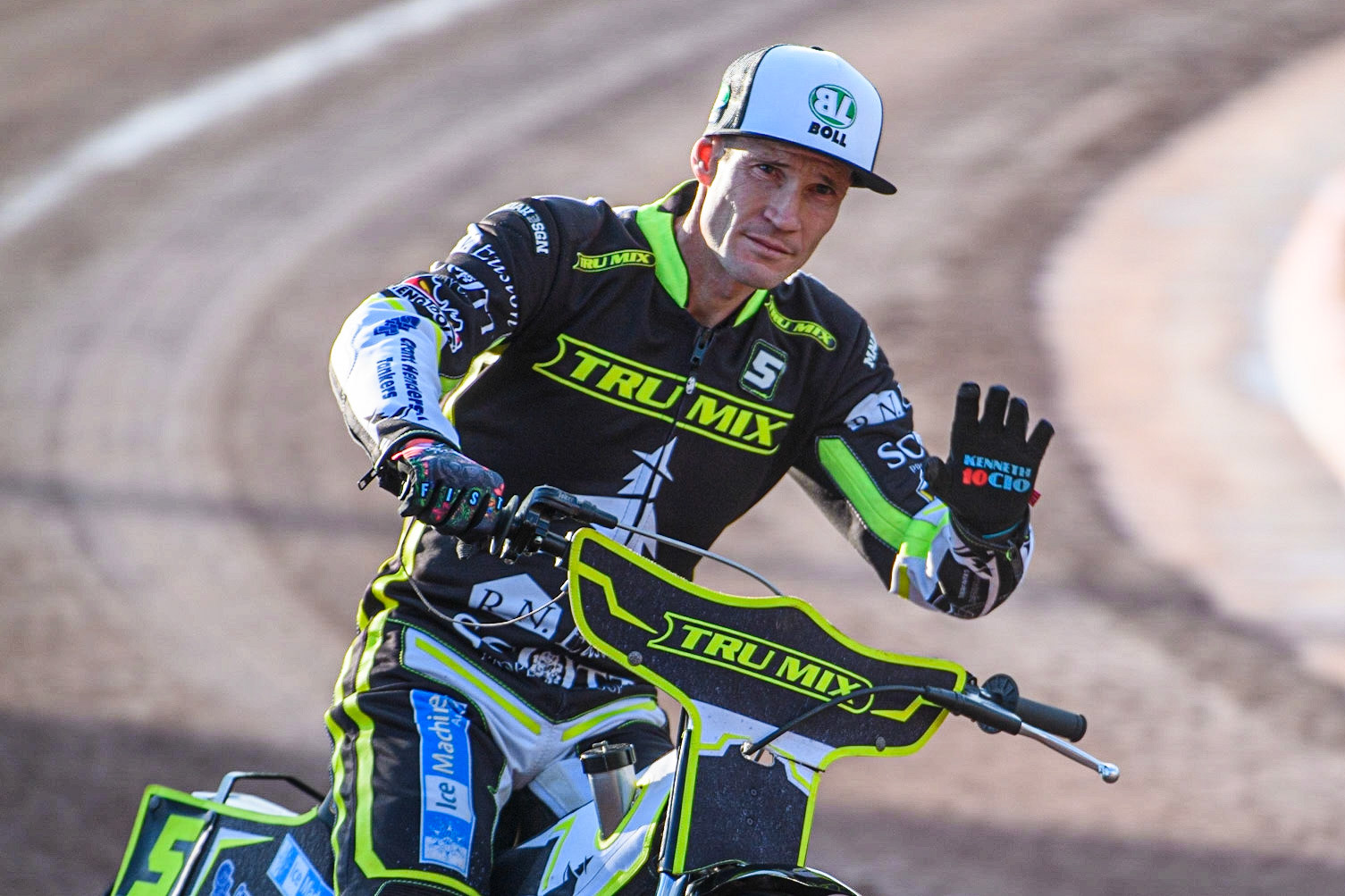 Jason Doyle on the parade lap during the Sports Insure Premiership match between Belle Vue Aces and Ipswich Witches at the National Speedway Stadium, Manchester on Monday 17th July 2023. (Photo: Ian Charles | MI News)