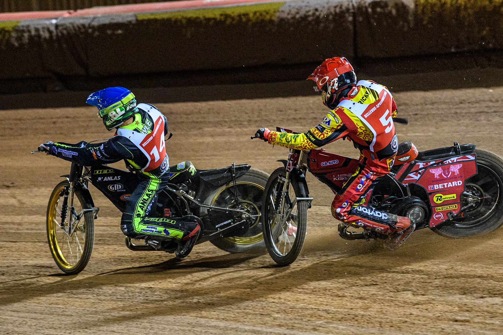 Australia's Max Fricke (Red) chases Australia's Jason Doyle (Blue) during the Peter Craven Memorial Trophy meeting at the National Speedway Stadium, Manchester on Monday 18th March 2024. (Photo: Ian Charles | MI News)