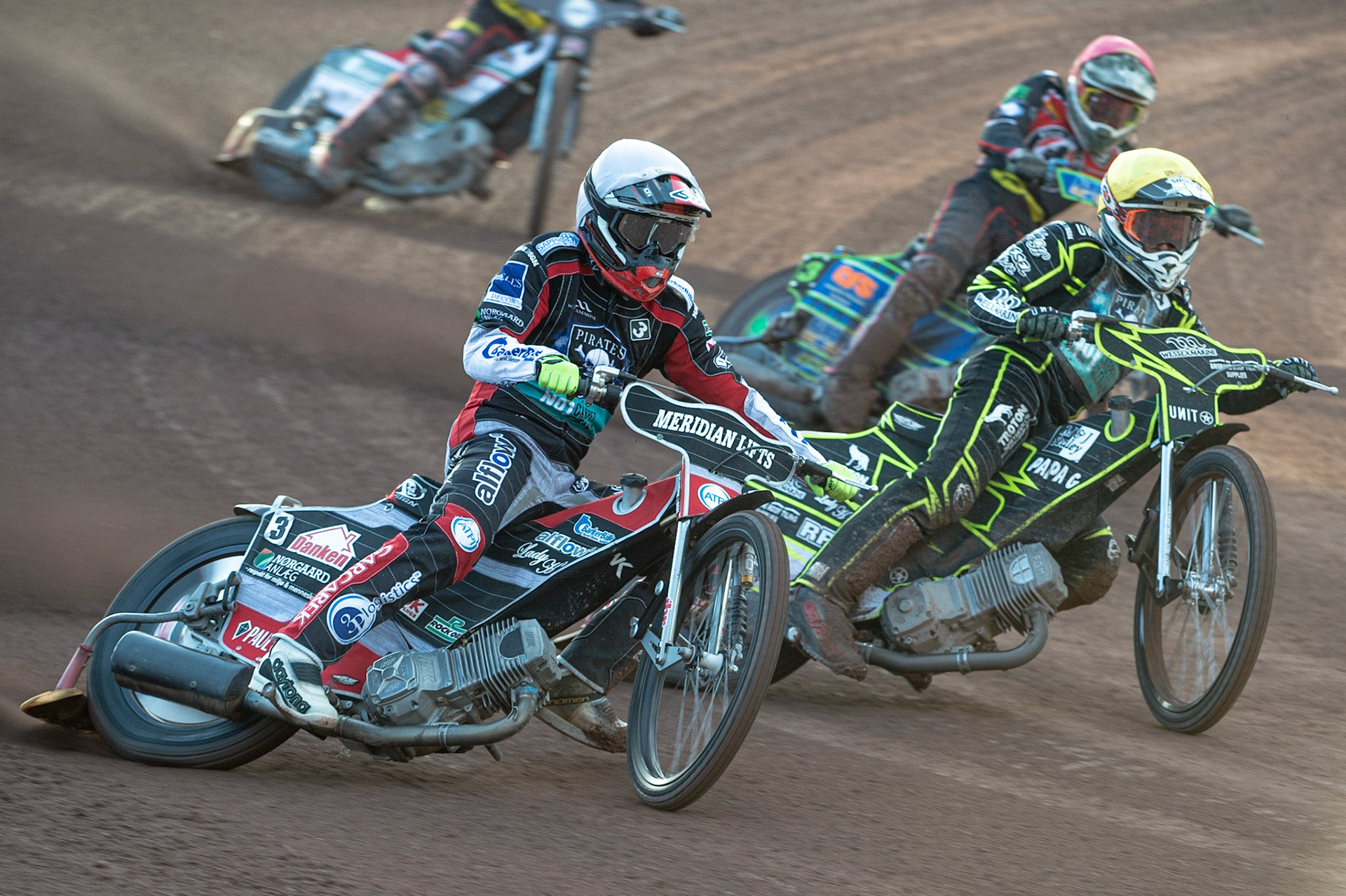 Photo by Ian Charles

Nicolai Klindt (White) outside Josh Grajczonek  (Yellow) and Dan Bewley  (Red)

Belle Vue Aces v Poole Pirates, British Speedway Premiership, Belle Vue National Speedway Stadium, Manchester, Monday 1  July  2019
