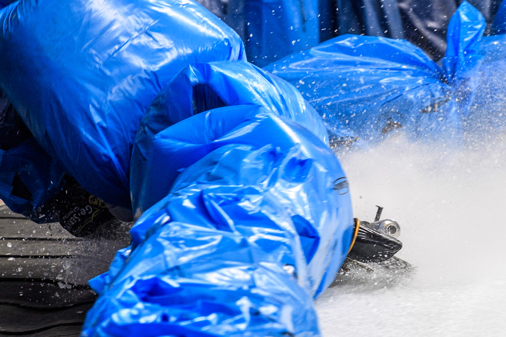Max Niedermaier  (88) of Germany spins off and hits the bales during the Ice Speedway Gladiators World Championship Final 1 at Max-Aicher-Arena, Inzell on Saturday 15th March 2025. (Photo: Ian Charles | MI News)