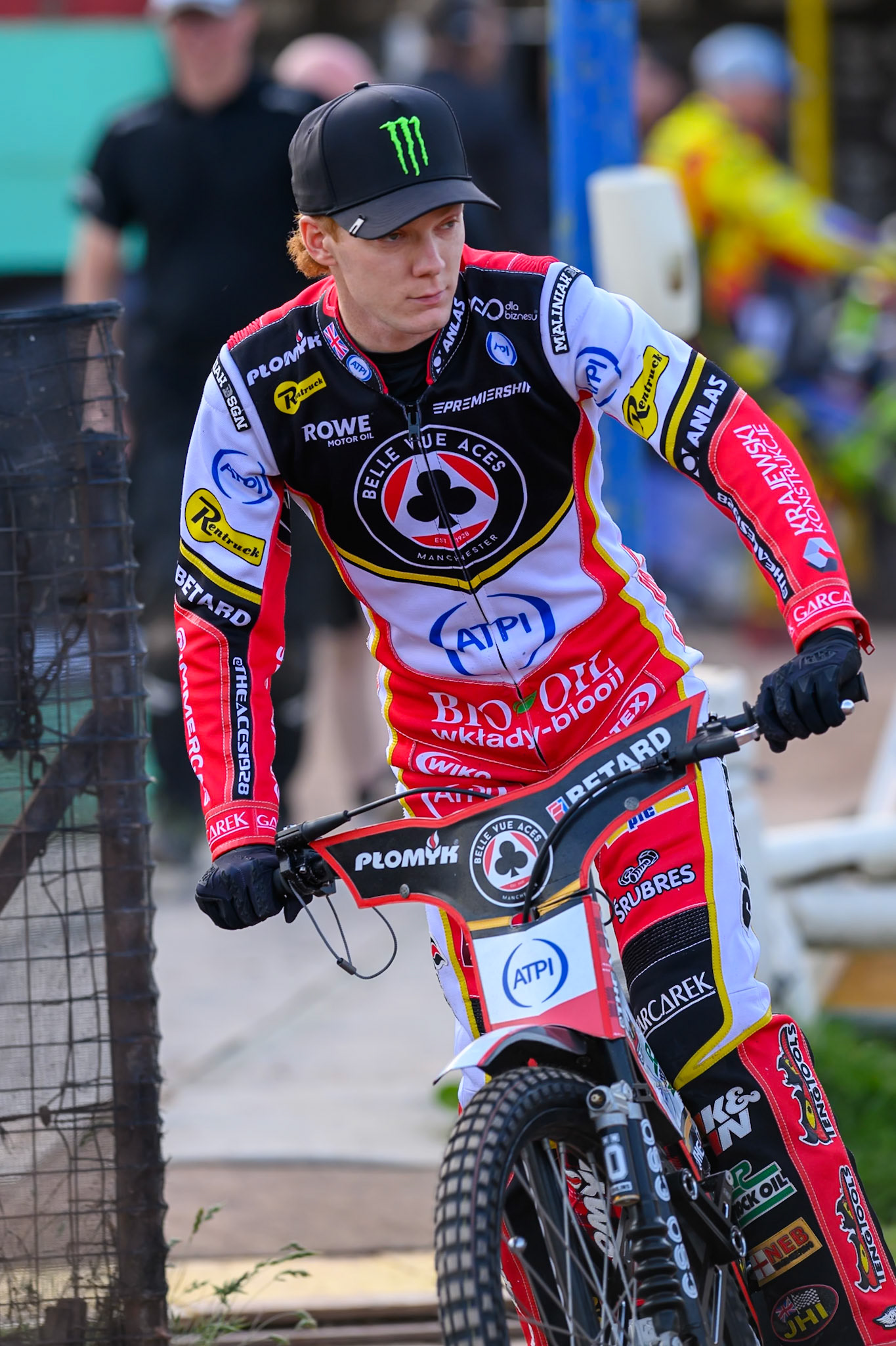 Belle Vue Aces' Dan Bewley on the parade lap during the Rowe Motor Oil Premiership match between Birmingham Brummies and Belle Vue Aces at Perry Bar Stadium, Birmingham on Monday 2nd June 2025. (Photo: Ian Charles | MI News)