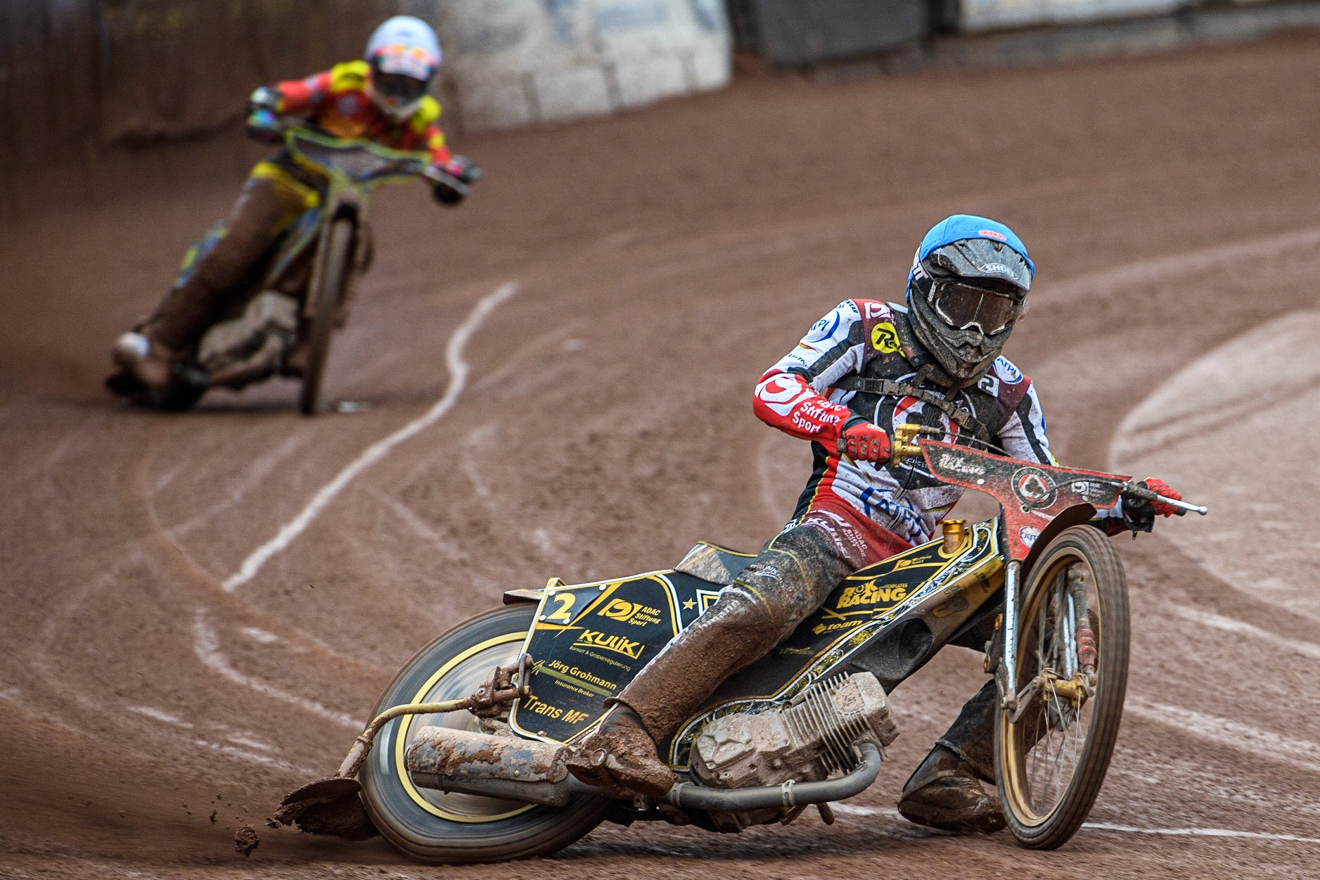 Norick Blodorn  (Blue) in action  for Belle Vue ATPI Aces  during the SGB Premiership match between Belle Vue Aces and Leicester Lions at the National Speedway Stadium, Manchester on Monday 1st May 2023. (Photo: Ian Charles | MI News)