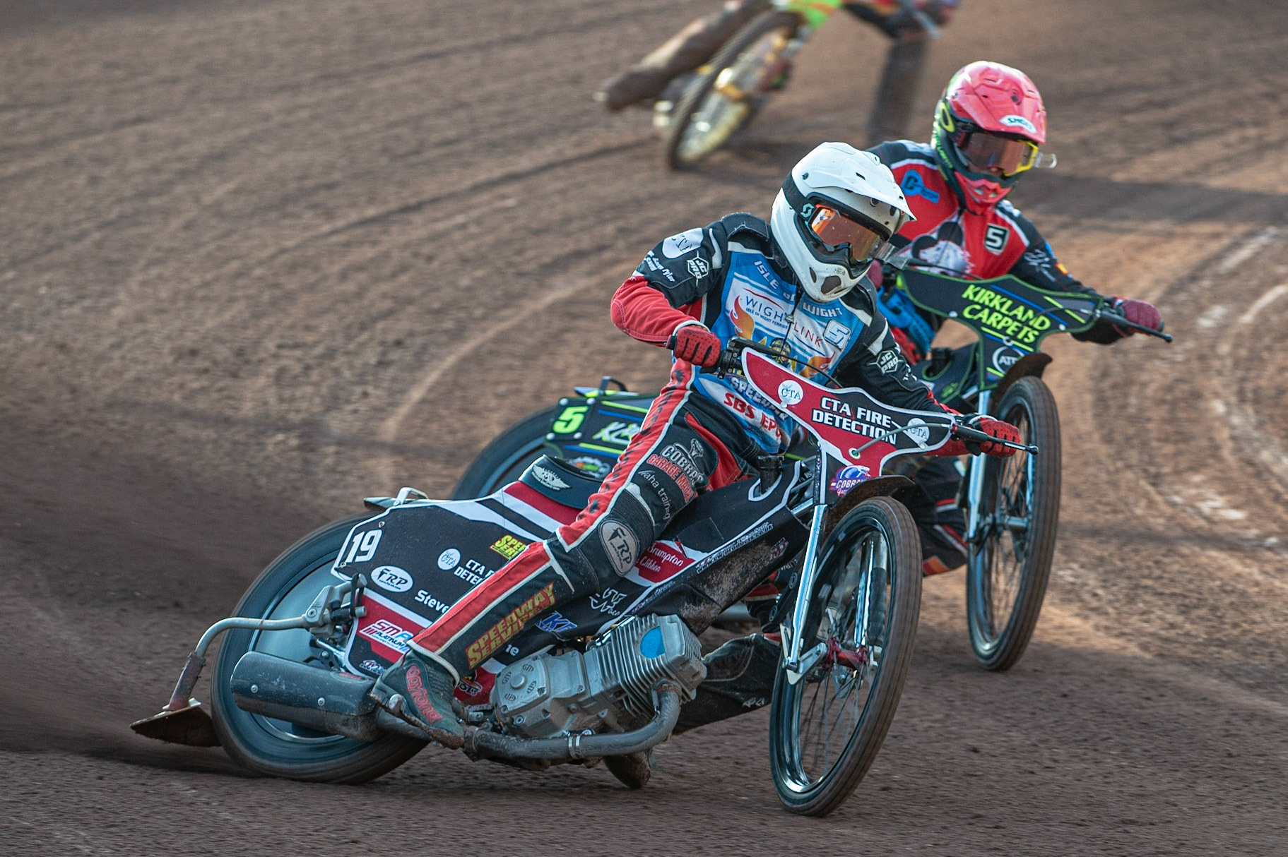 Photo: Ian Charles

Ben Morley  (White) leads Kyle Bickley  (Red)

Belle Vue Colts v Isle Of Wight Warriors, SGB National League KO Cup Quarter Final 1st Leg, Belle Vue National Speedway Stadium, Manchester, Monday 22  July  2019