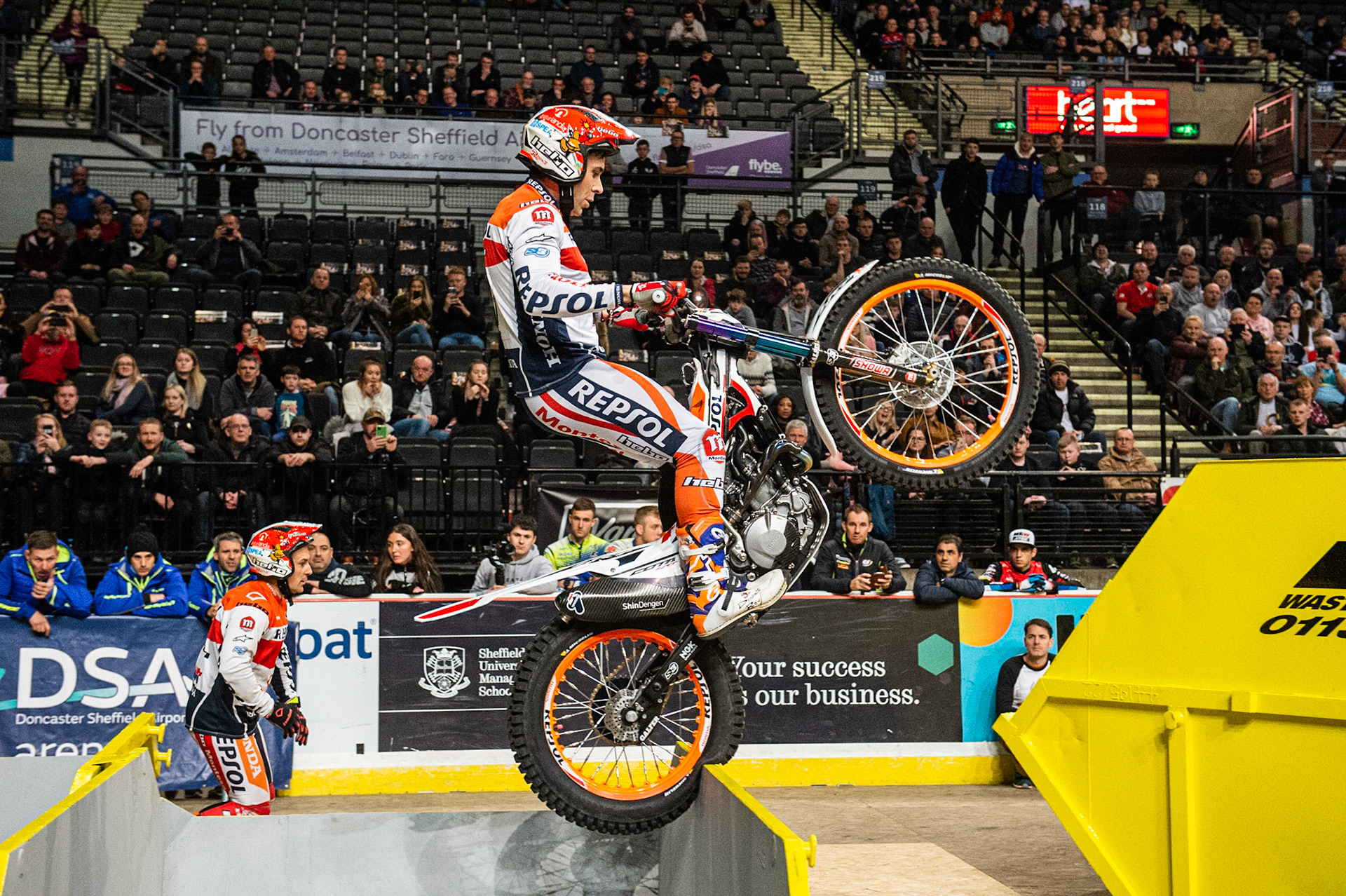 SHEFFIELD, ENGLAND  - DECEMBER 28TH  Tony Bou, Spain (Montessa) on the final section of the final  during the 25th Anniversary Sheffield Indoor Trial at the FlyDSA Arena, Sheffield on Saturday 28th December 2019. (Credit: Ian Charles | MI News)