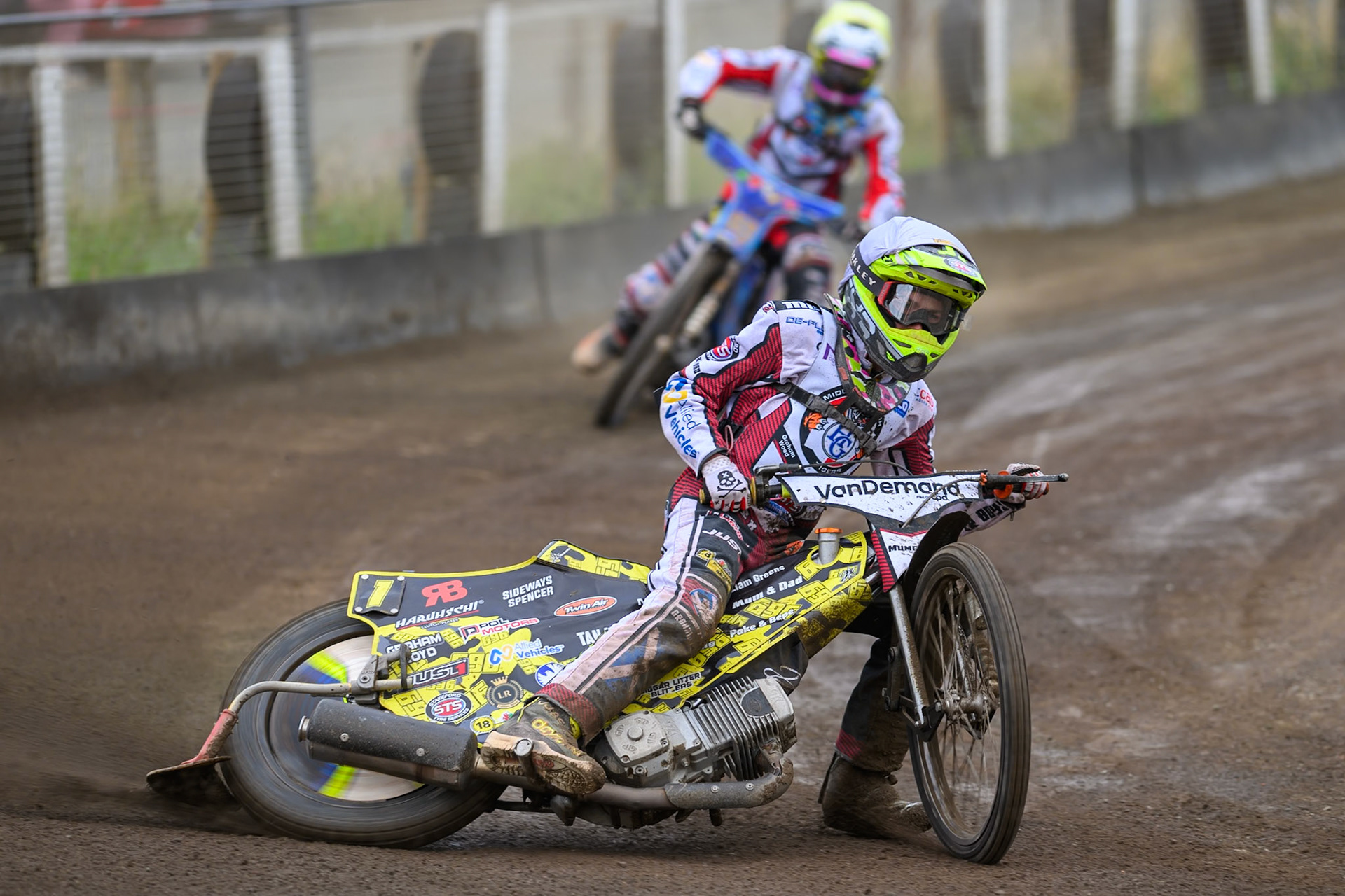 Ace Pijper of Middlesborough Tigers in White leading Stene Pijper of Middlesborough Tigers in Yellow during the WSRA National Development League match  between Buxton Bulls and Middlesborough Tigers at Hi-Edge Speedway, Buxton on Sunday 16th August 2026. (Photo: Ian Charles | MI News)