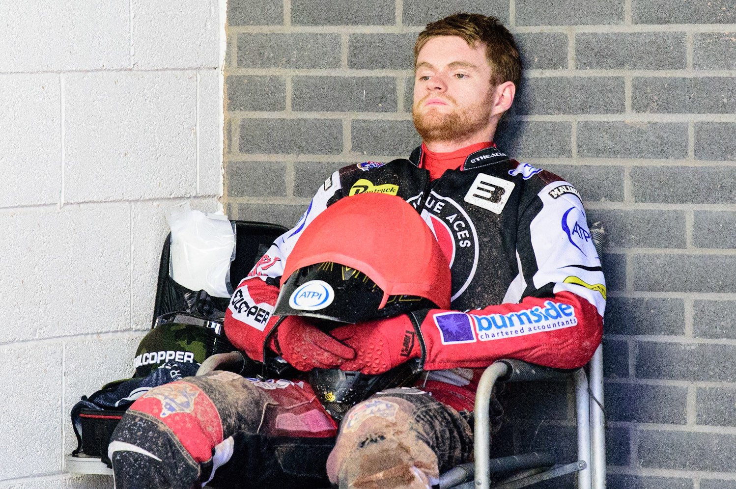 MANCHESTER, UK. JUL 5TH  Brady Kurtz  relaxes during the interval  during the SGB Premiership match between Belle Vue Aces and Sheffield Tigers at the National Speedway Stadium, Manchester on Tuesday 5th July 2022. (Credit: Ian Charles | MI News)