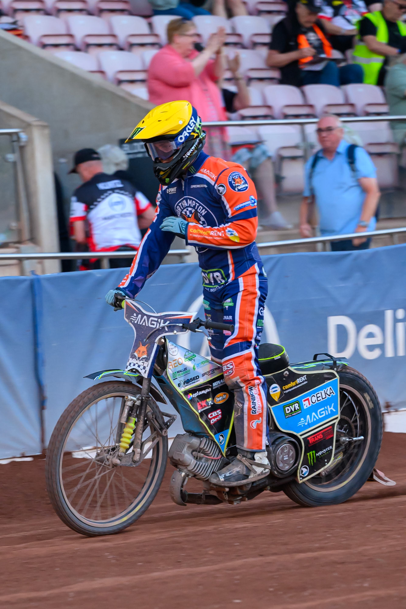 Jaimon Lidsey of Northampton Foxes   acknowledges the fans during the Rowe Motor Oil Premiership match between Belle Vue Aces and Northampton Foxes at the National Speedway Stadium, Manchester on Monday 13th July 2026. (Photo: Ian Charles | MI News)