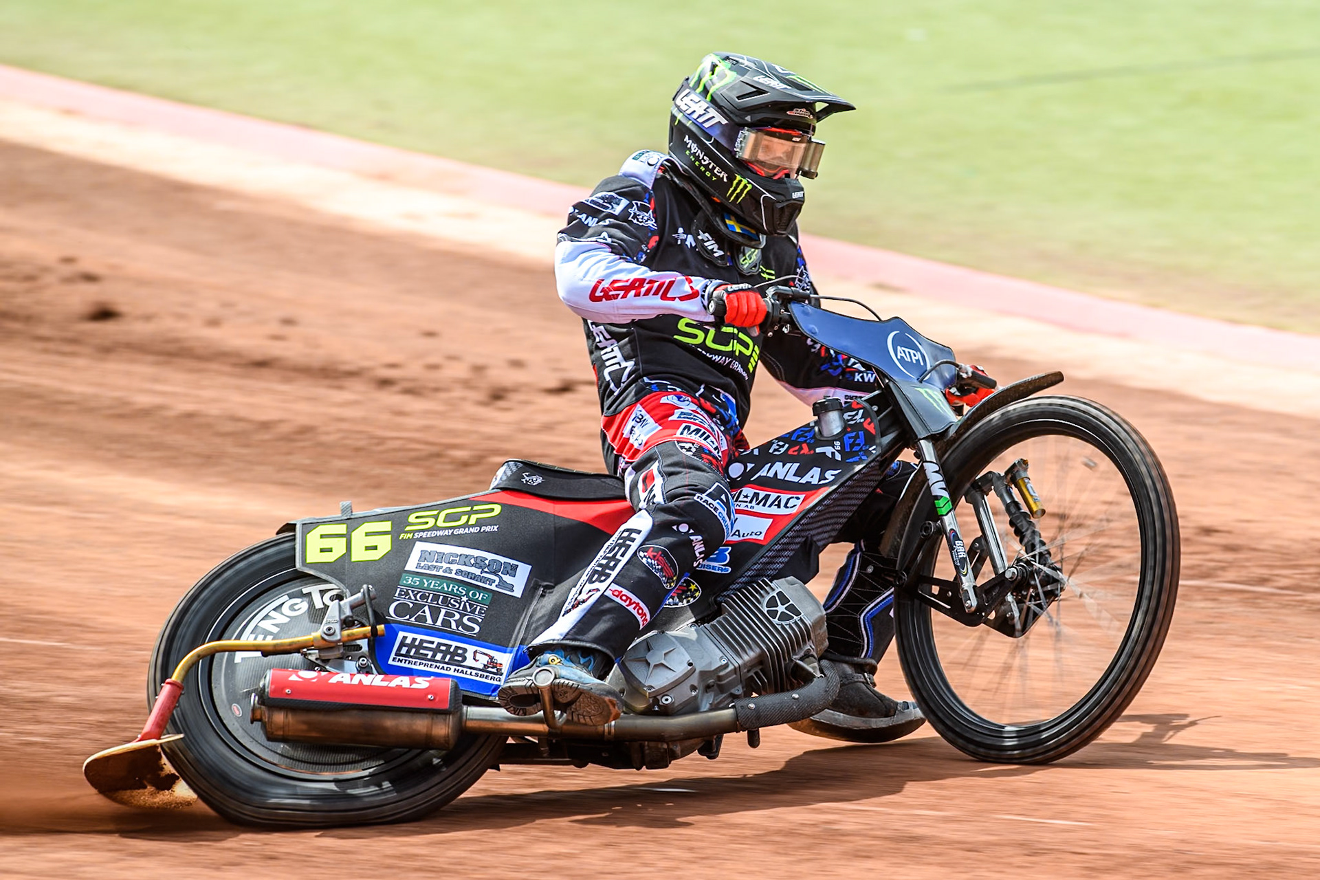 Fredrik Lindgren (66) of Sweden in the qualifying session during the ATPI FIM Speedway Grand Prix Round 4 at the National Speedway Stadium, Manchester, on Friday 6th June 2025. (Photo: Ian Charles | MI News)