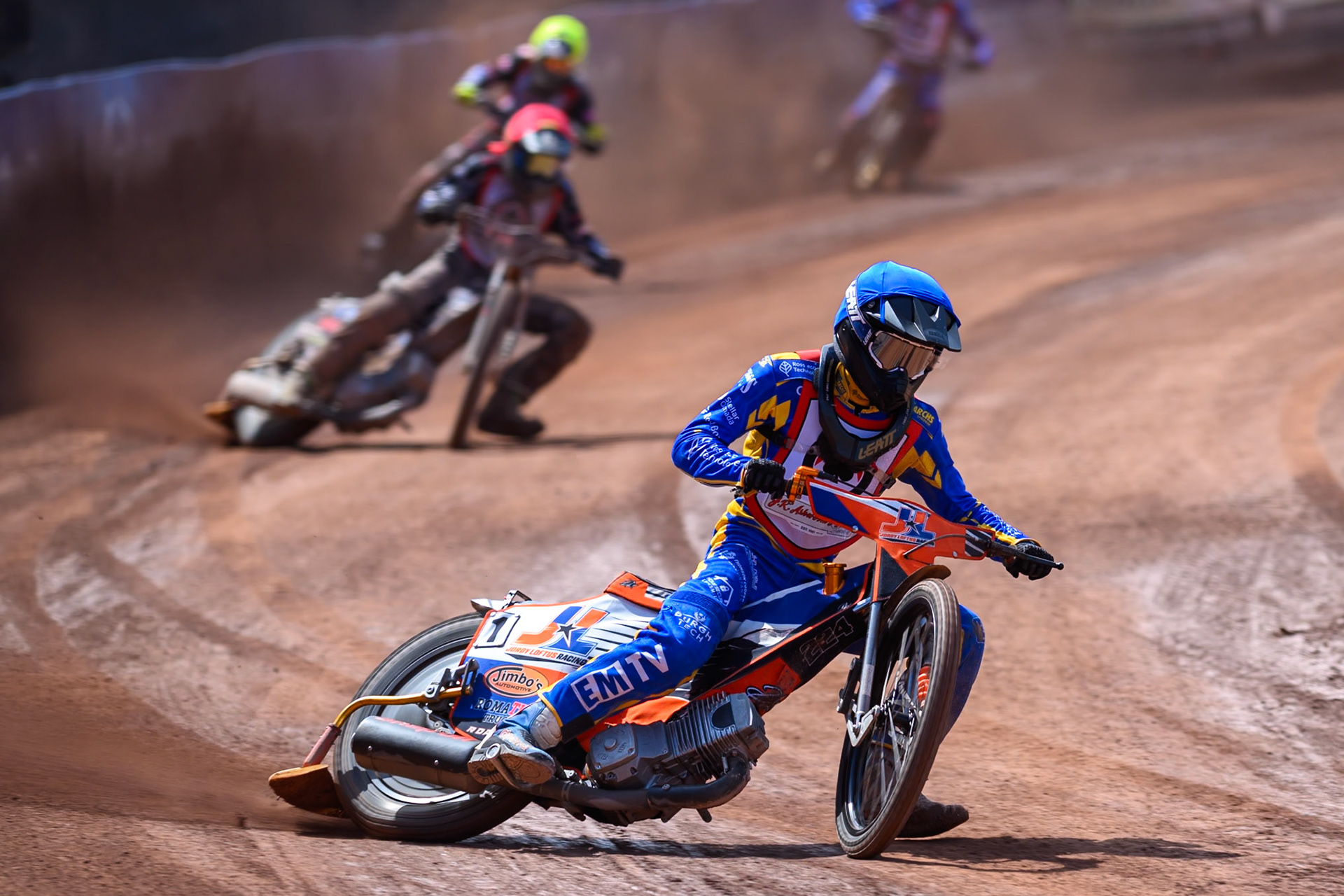 COLTS ACADEMY INDIVIDUAL EVENT Jordy Loftus in Blue  leading Seth Norman in Red and Jack Shimelt in Yellow during the JR Ashworth &amp; Sons Colts Academy Event at the National Speedway Stadium, Manchester on Sunday 19th July 2026. (Photo: Ian Charles | MI News)