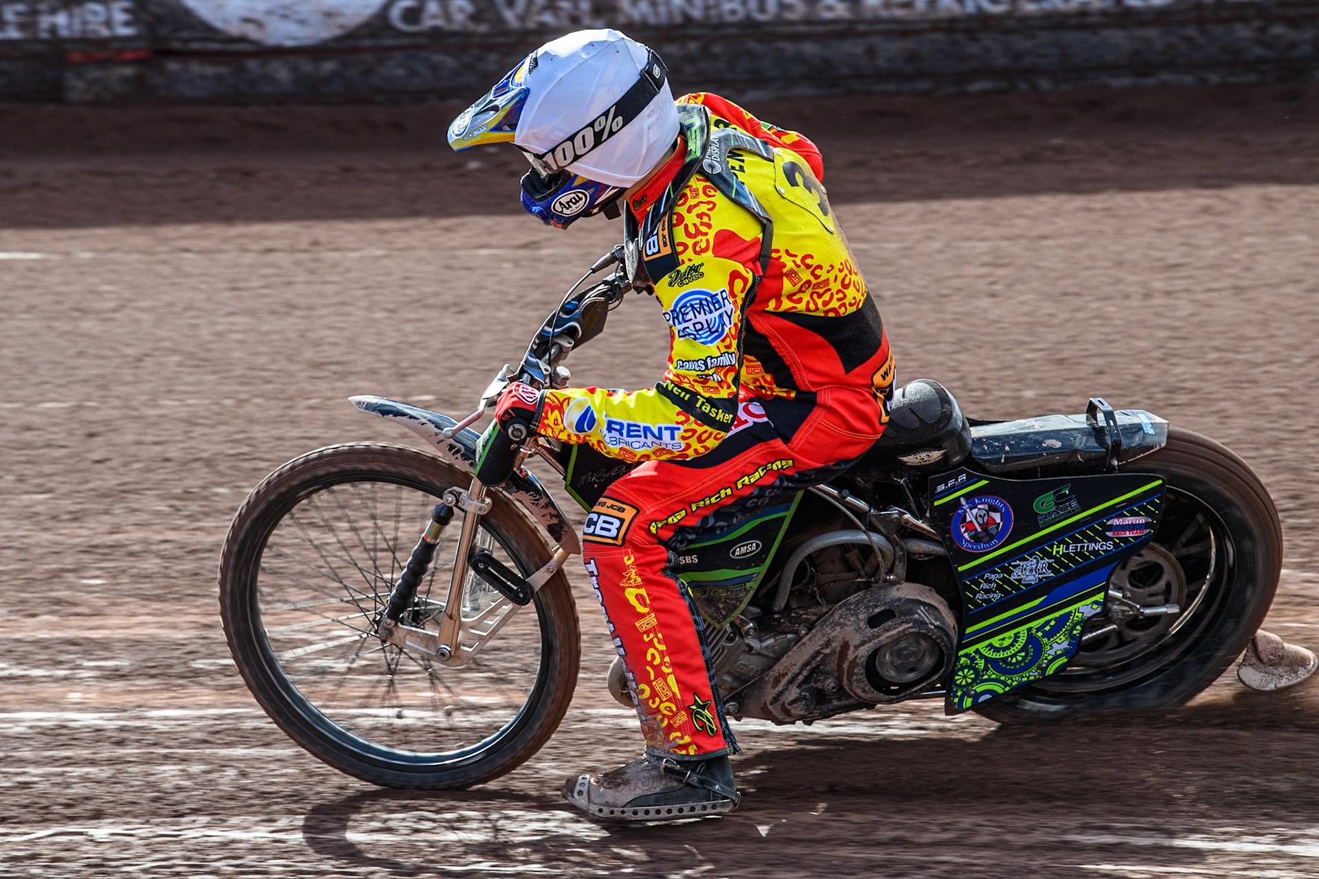 Leicester Lion Cubs' Tom Spencer in action for Leicester Lion Cubs  during the WSRA National Development League match between Belle Vue Colts and Leicester Lion Cubs at the National Speedway Stadium, Manchester on Friday 29th March 2024. (Photo: Ian Charles | MI News)