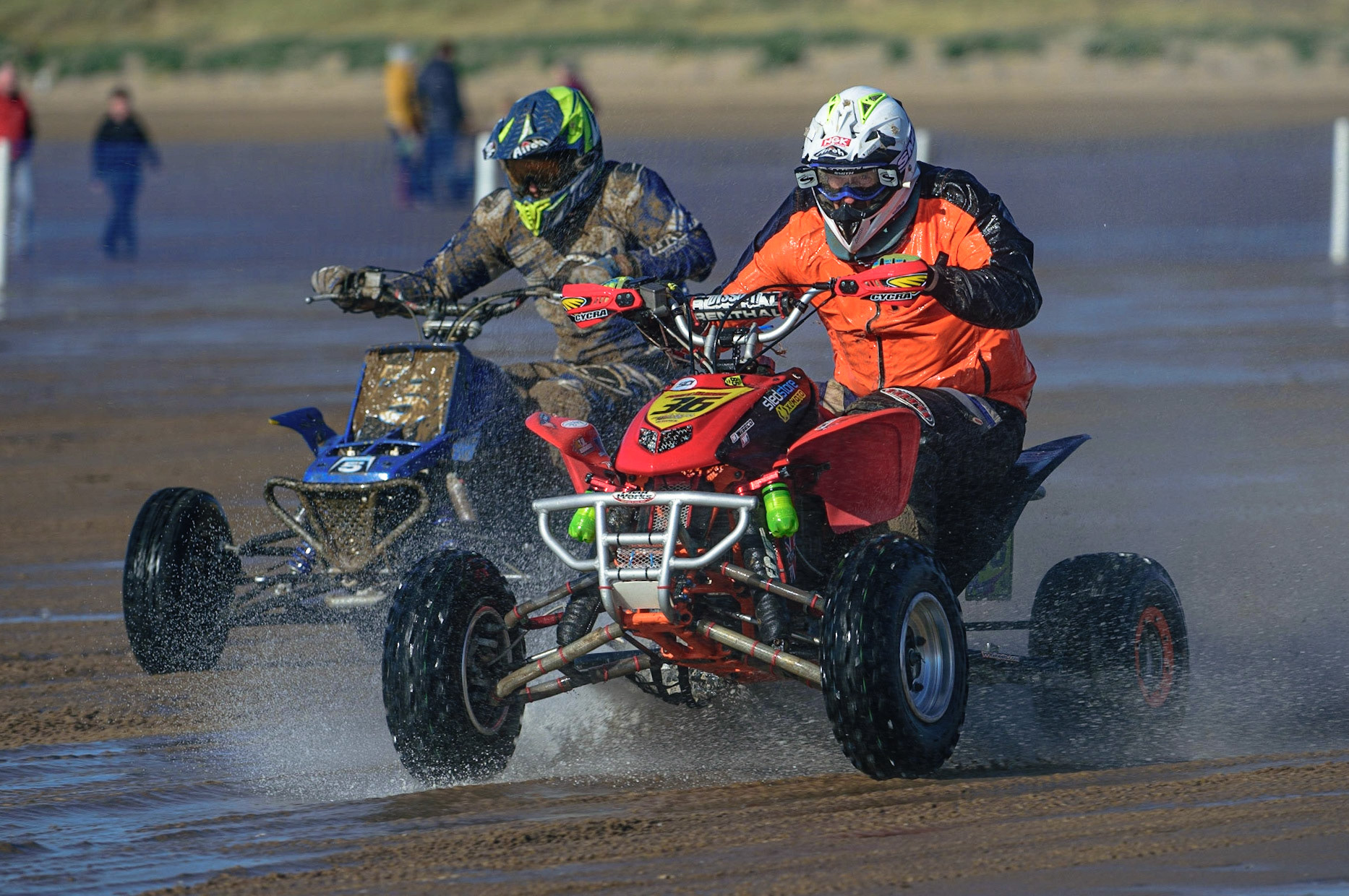Matt Alberti (36) leads Paul Munnery (5) during the Fylde ACU British Sand Racing Masters Championship on  Sunday 2nd October 2022. (Credit: Ian Charles | MI News)
