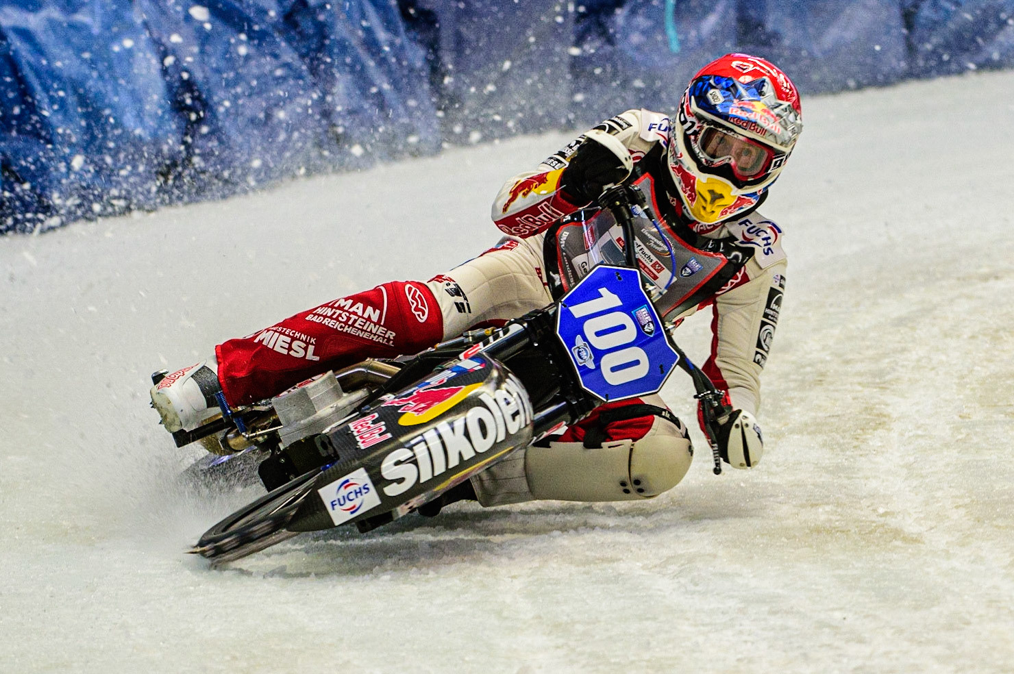 Franz Zorn (100) in action during the Ice Speedway Gladiators World Championship Final 2 at Max-Aicher-Arena, Inzell, Germany on Sunday 19th March 2023. (Photo: Ian Charles | MI News)
