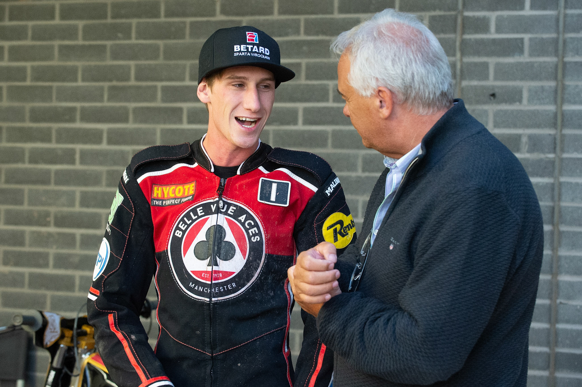 Photo by Ian Charles

Max Fricke  (left) with Belle Vue Co-Owner Robin Southwell


Belle Vue Aces v Swindon Robins, British Speedway Premiership, Belle Vue National Speedway Stadium, Manchester, Monday 12  August  2019