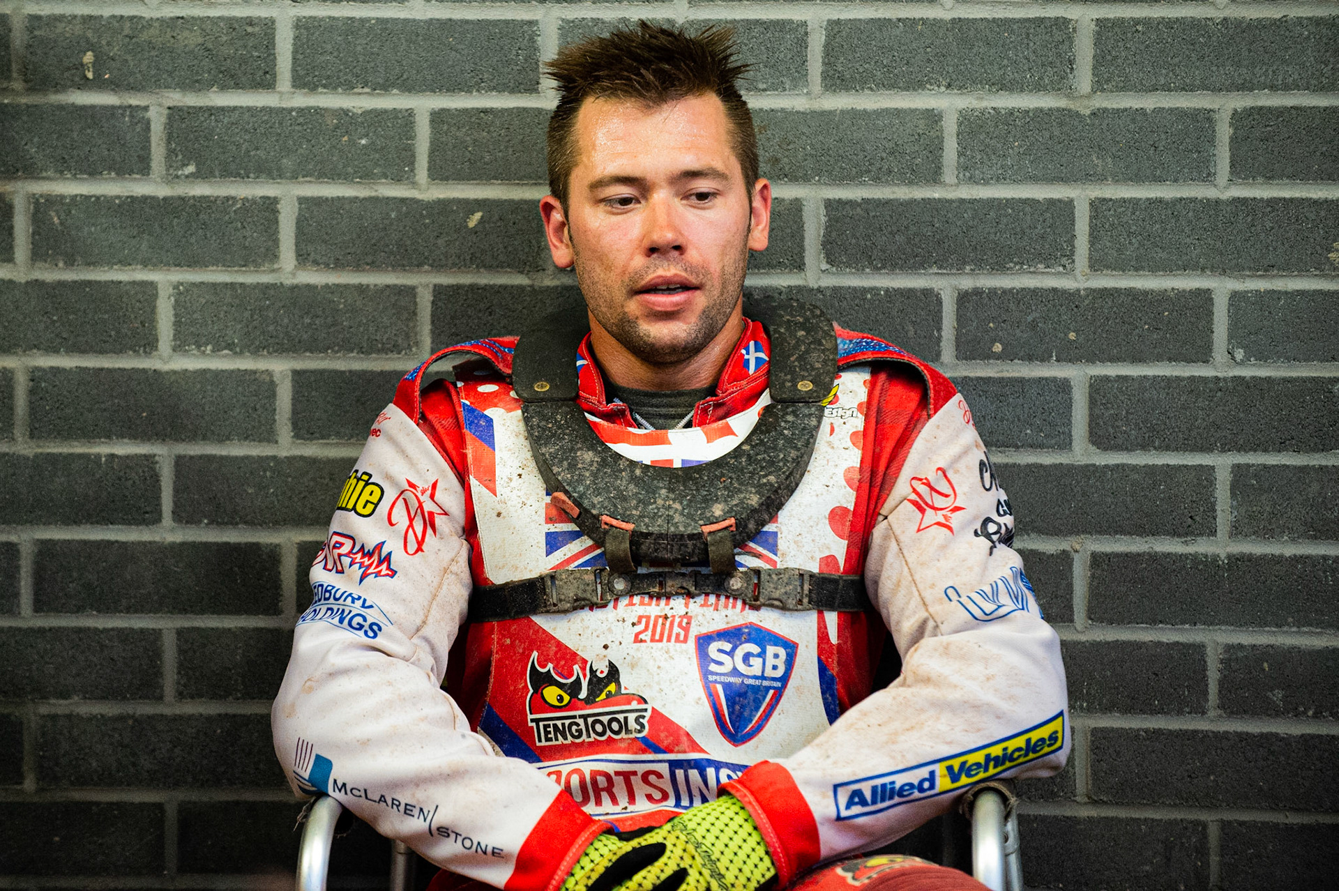 Photo: Ian Charles

Paul Starke relaxes between heats 

Sports Insure British Final,  Belle Vue National Speedway Stadium, Manchester Monday 29  July  2019