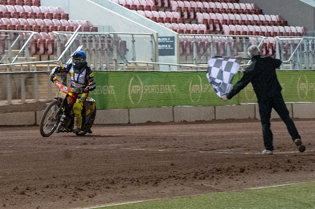 Photo: Ian CharlesDan Thompson takes the 500cc Final British Youth Speedway Championship (Round 5), National Speedway Stadium, Manchester Saturday  10  October  2020