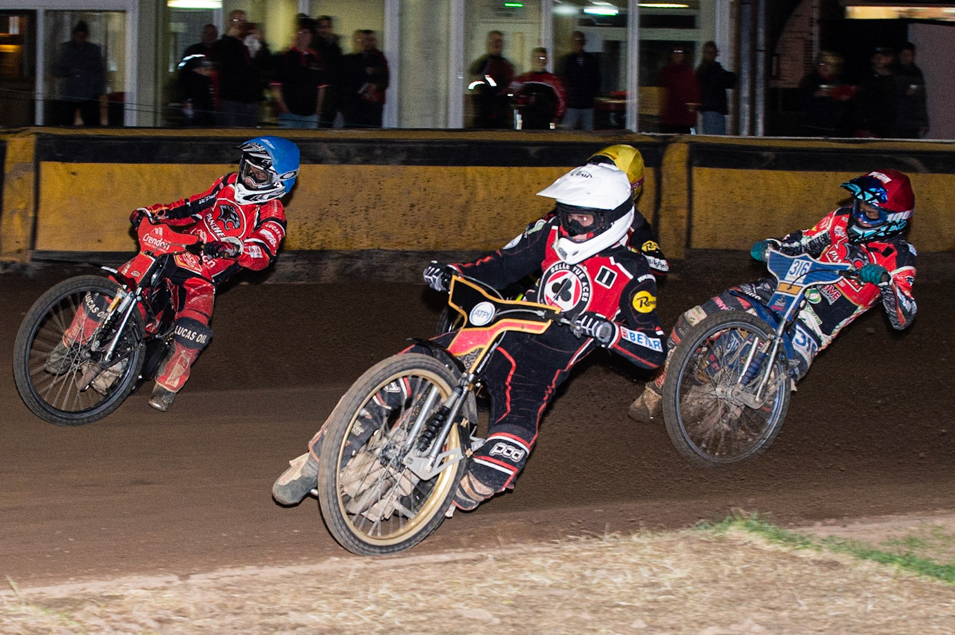 Photo by Ian Charles:

Max Fricke  (White) leads Rohan Tungate  (Blue) Ulrich Østergaard (Red) and Kenneth Bjerre  (Yellow)

Peterborough Panthers v Belle Vue Aces, British Speedway Premiership, Thursday, 5, September, 2019