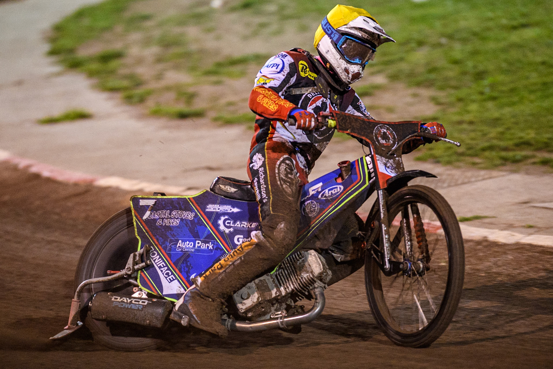 Belle Vue Aces' Jake Mulford  in action during the Rowe Motor Oil Premiership Play Off Semi Final 2nd leg between Sheffield Tigers and Belle Vue Aces at Owlerton Stadium, Sheffield on Thursday 19th September 2024. (Photo: Ian Charles | MI News)