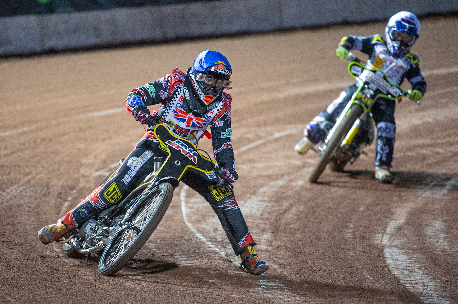 Photo: Ian CharlesHarrison Rogers (Blue) leads Jack Franklin (White) (125cc B Class)British Youth Speedway Championship (Round 5), National Speedway Stadium, Manchester Saturday  10  October  2020