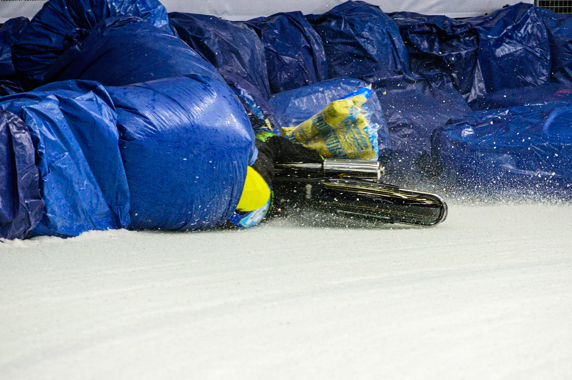 Per-Olof Serenius hits the bales during the Race of Legends at the Max-Aicher-Arena, Inzell on Friday 17th March 2023. (Photo: Ian Charles | MI News)