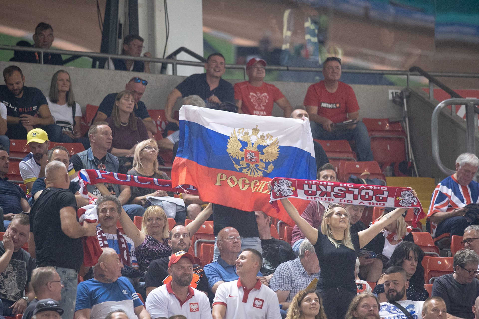 CARDIFF,WALES Russian and Polish Fans  during the ADRIAN FLUX BRITISH FIM SPEEDWAY GRAND PRIX at the Principality Stadium, Cardiff on Saturday 21st September 2019. (Credit: Ian Charles | MI News)