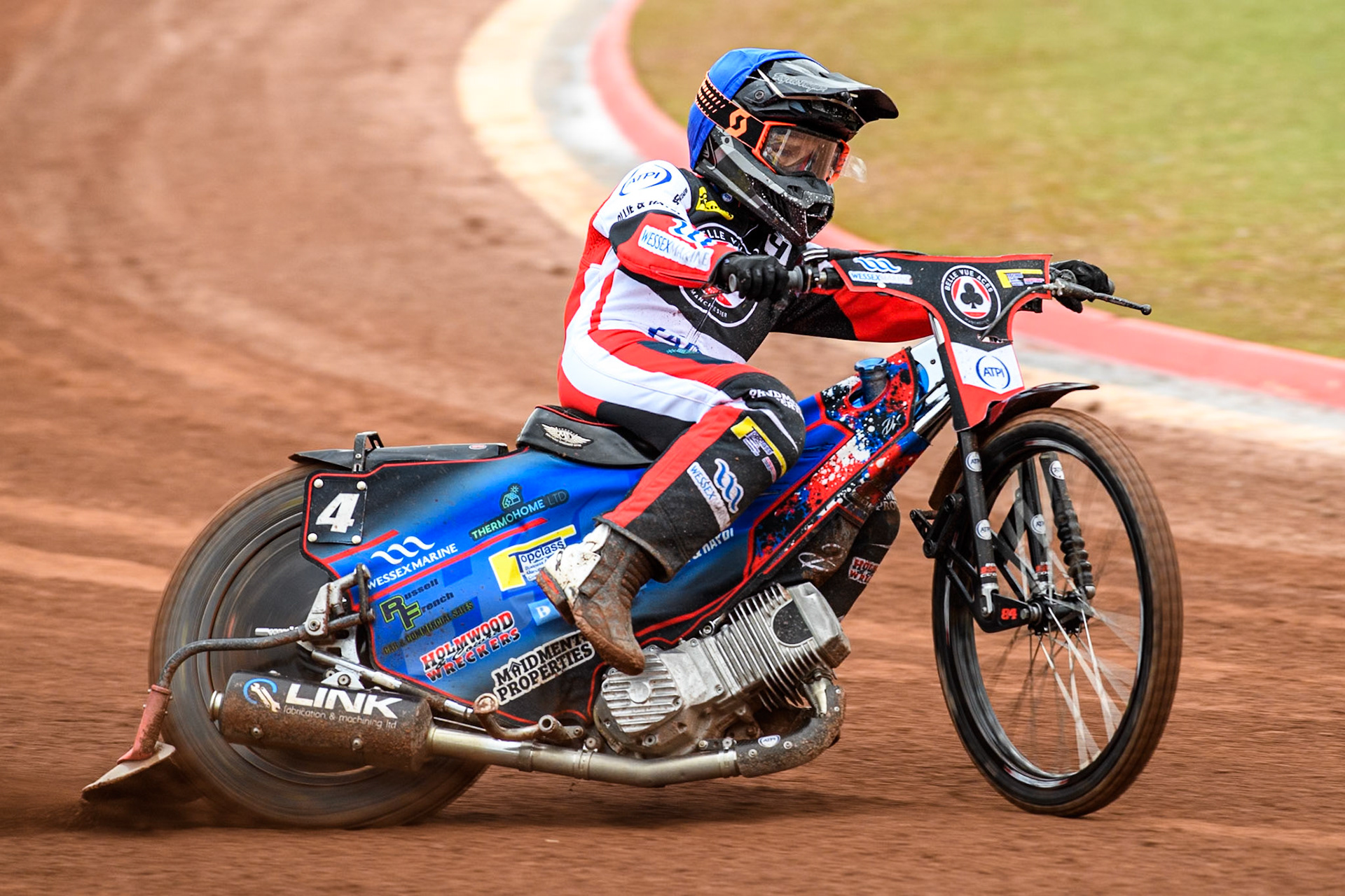 Belle Vue Aces' Ben Cook  in action during the Rowe Motor Oil Premiership match between Belle Vue Aces and Ipswich Witches at the National Speedway Stadium, Manchester on Monday 1st July 2024. (Photo: Ian Charles | MI News)