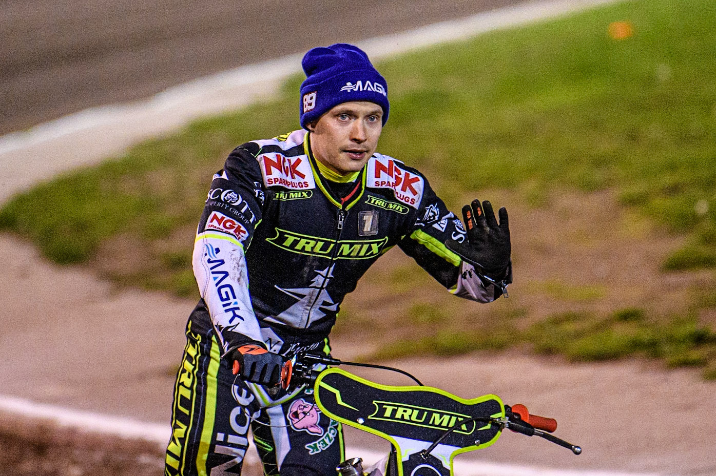 Emil Sayfutdinov on the parade lap during the Sports Insure Premiership Grand Final Second Leg match between Sheffield Tigers and Ipswich Witches at Owlerton Stadium, Sheffield on Thursday 5th October 2023. (Photo: Ian Charles | MI News)