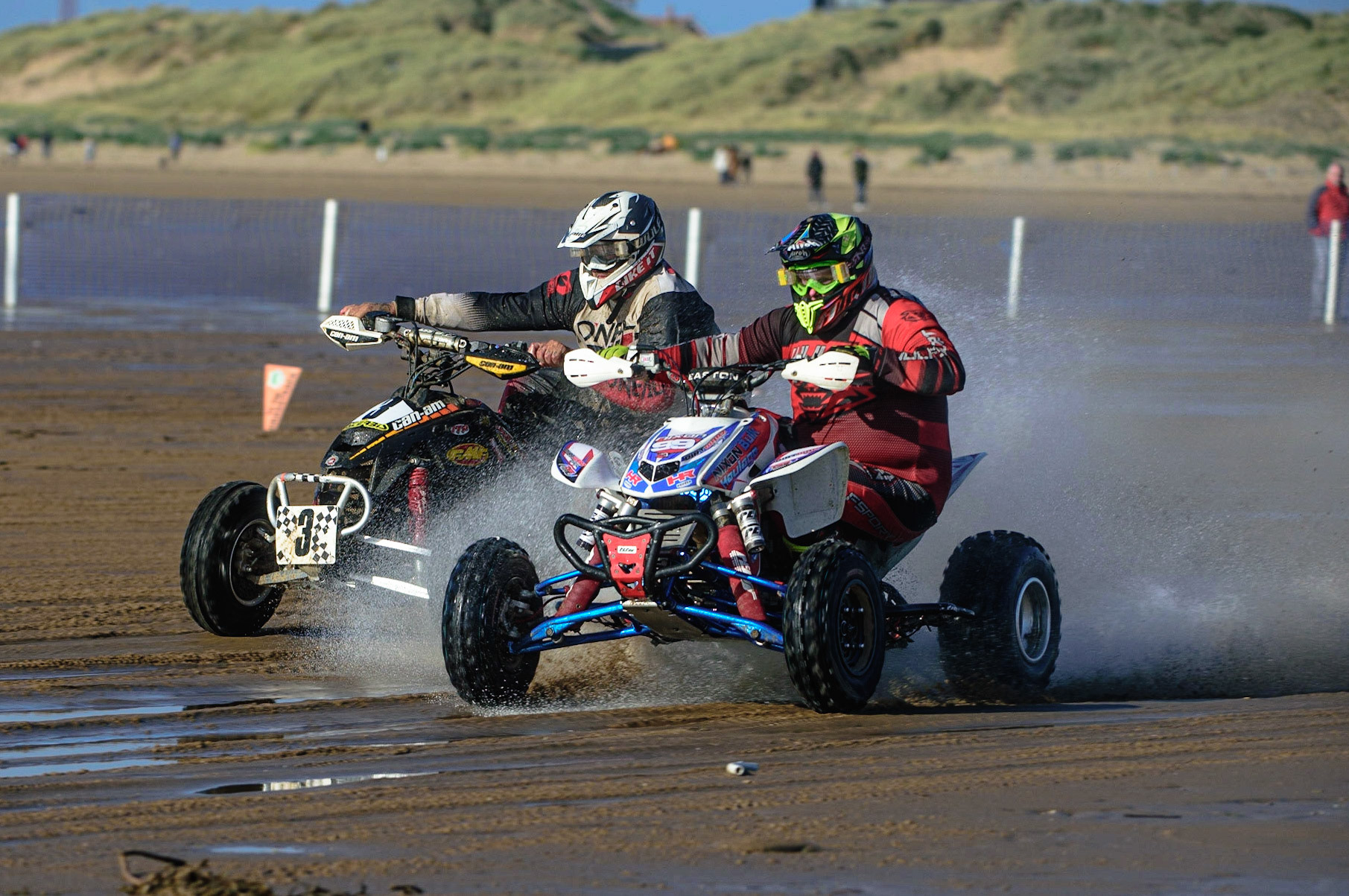 Davey Nixon (99) inside Dean Morford (3) during the Fylde ACU British Sand Racing Masters Championship on  Sunday 2nd October 2022. (Credit: Ian Charles | MI News)