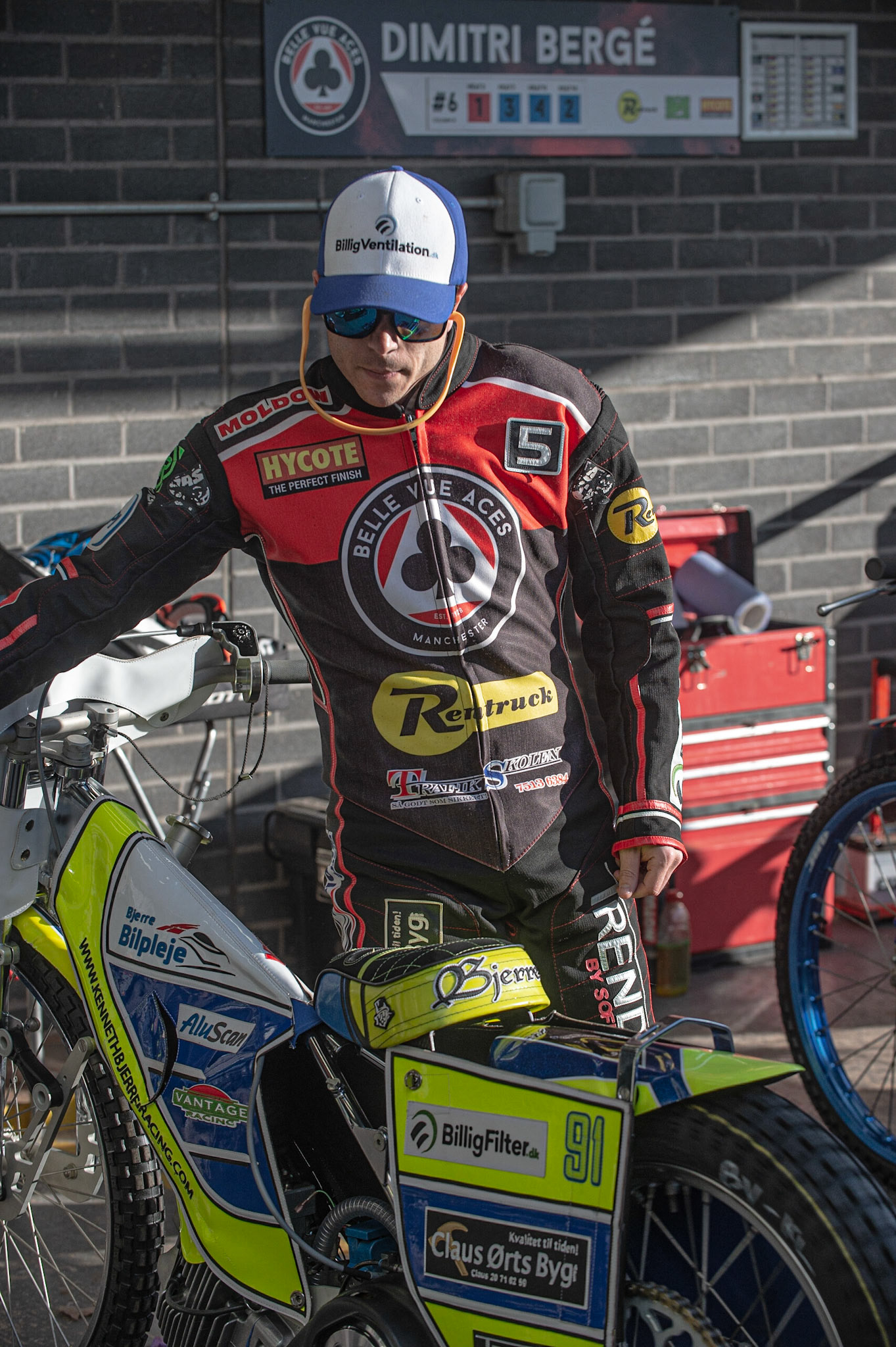 Photo: Ian Charles

​Kenneth Bjerre​​  prepares for the meeting

Belle Vue Aces v Kings Lynn Stars, British Speedway Premiership, Belle Vue National Speedway Stadium, Manchester, Thursday 16  May  2019