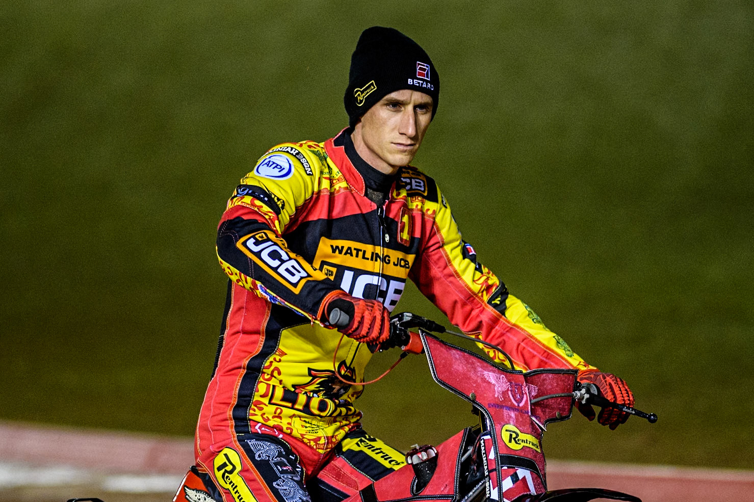 Leicester Lions' Max Fricke on the parade lap during the Rowe Motor Oil Premiership Grand Final 1st Leg between Belle Vue Aces and Leicester Lions at the National Speedway Stadium, Manchester on Monday 23rd September 2024. (Photo: Ian Charles | MI News)