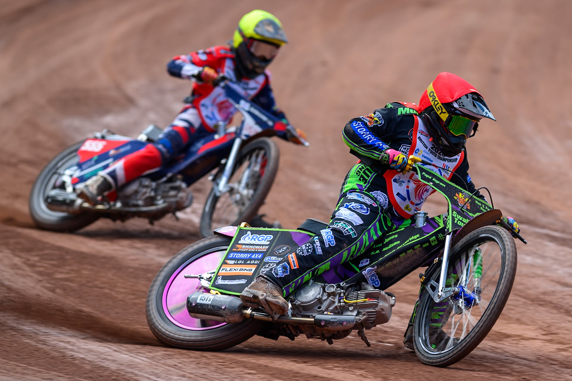 BRITISH YOUTH CHAMPIONSHIP 125cc Lewis Hague (322) in Red leading Fraser Buckle (555) in Yellow during the  British Youth Championship (125cc) at the National Speedway Stadium, Manchester on Sunday 19th July 2026. (Photo: Ian Charles | MI News)