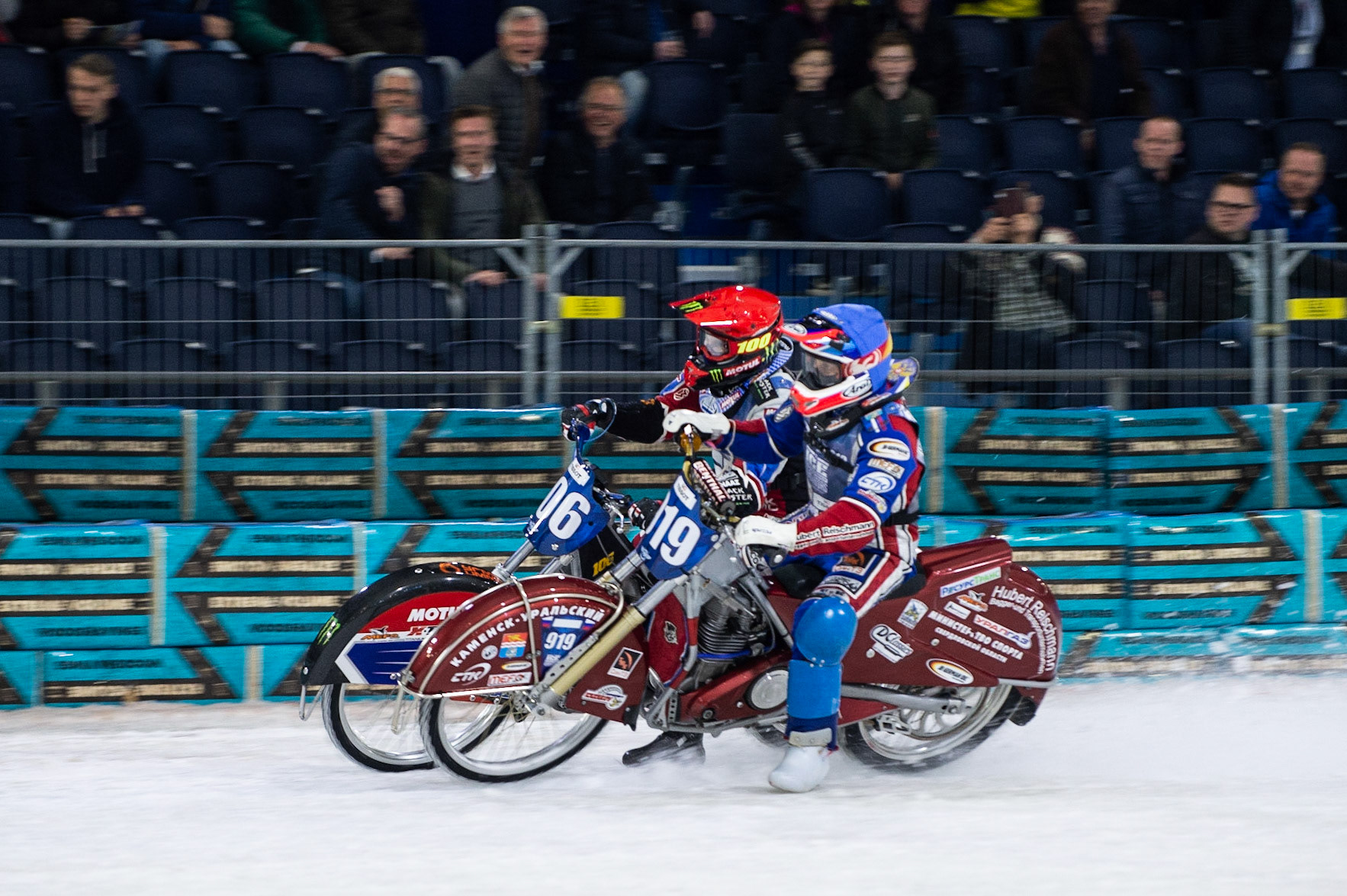 Photo: Ian Charles

Dmitri Koltakov (106) and Dmitri Khomitsevich (919) battle it out 

FIM Ice Speedway Gladiators World Championship, Event 5.2, Ice Rink Thialf, Heerenveen, Netherlands Sunday  31  March  2019