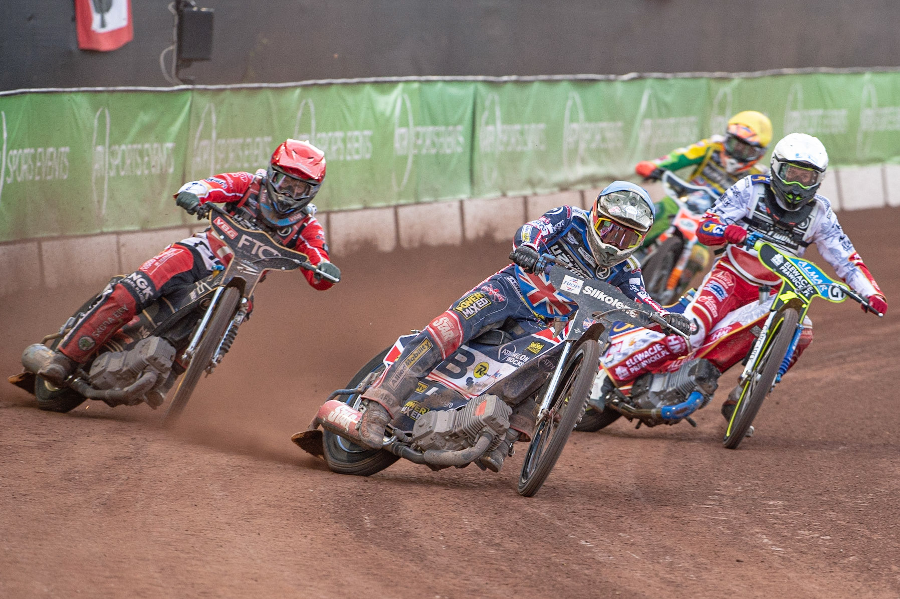 Photo: Ian Charles

Dan Bewley (Blue) leads Bartosz Smektala  (White) Frederick Jacobsen (Red) and Matthew Gilmore(Yellow) 

FIM Team Speedway U-21 World Championship, National Speedway Stadium, Manchester Friday 12 July  2019