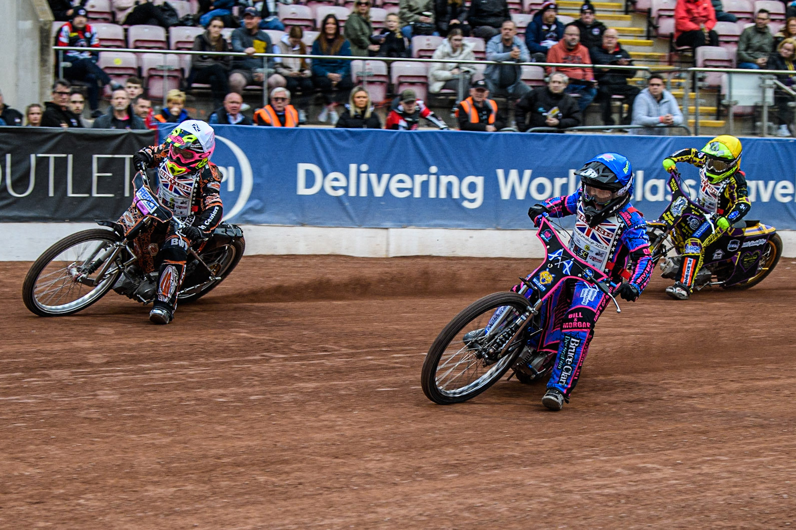 Support Final: Rocco Webb  (Blue) inside Liam Morris  (White) with Lewis Hague (Yellow) behind during the British Youth Championships at the National Speedway Stadium, Manchester on Friday 12th May 2023. (Photo: Ian Charles | MI News)