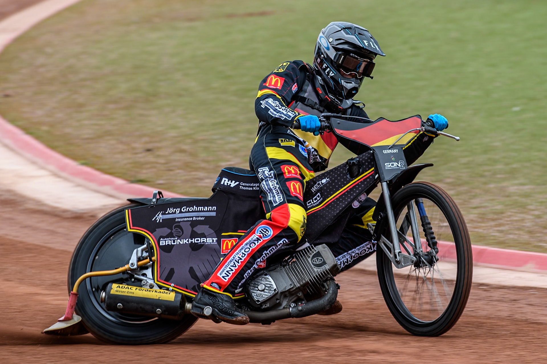 Patrick Hyjek of Germany practices during the Monster Energy FIM Speedway of Nations 2 (Under 21) Final at the National Speedway Stadium, Manchester on Friday 12th July 2024. (Photo: Ian Charles | MI News)
