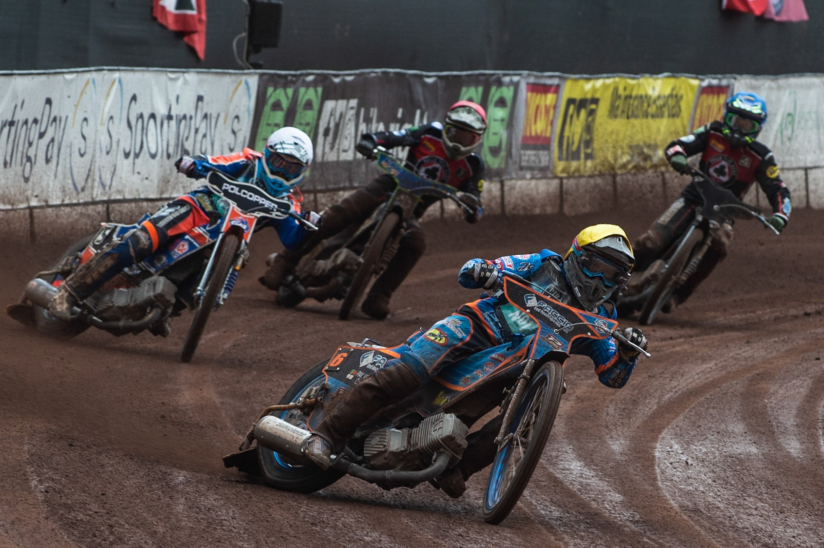 Photo by Ian Charles

Nico Covatti  (Yellow) leads Brady Kurtz  (White), Dan Bewley  (Red) and Ricky Wells (Blue)


Belle Vue Aces v Poole Pirates, British Speedway Premiership, Belle Vue National Speedway Stadium, Manchester, Monday 6  May  2019