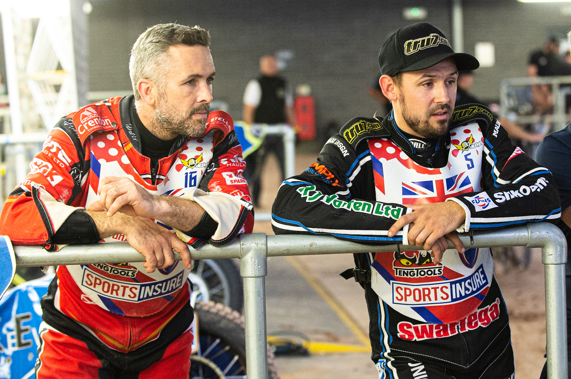 Photo: Ian Charles

Scott Nicholls (left) and Danny King watch the BT Coverage in the pits 

Sports Insure British Final,  Belle Vue National Speedway Stadium, Manchester Monday 29  July  2019