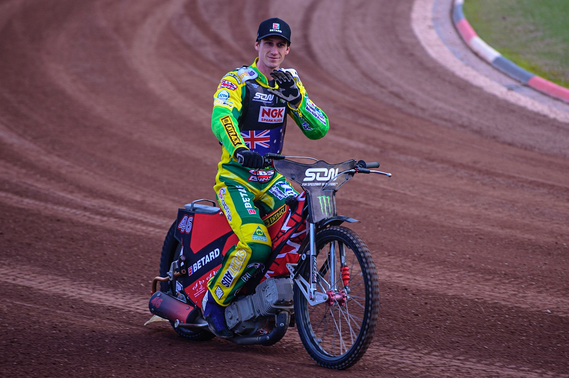 MANCHESTER, UK. OCT 16TH Max Fricke of Australia on the parade during the Monster Energy FIM Speedway of Nations at the National Speedway Stadium, Manchester on Saturday  16th October 2021. (Credit: Ian Charles | MI News)