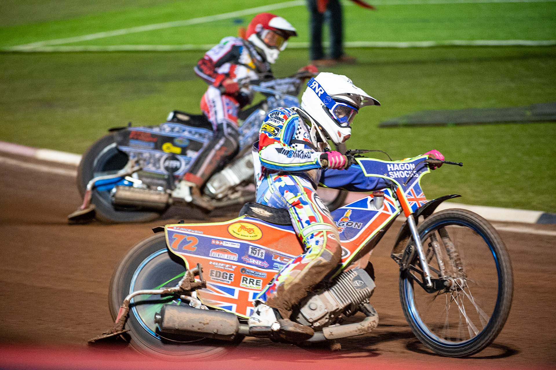 Photo: Ian CharlesJake Mulford (White) outside Harry McGurk (Red) (500cc A Class)British Youth Speedway Championship (Round 5), National Speedway Stadium, Manchester Saturday  10  October  2020