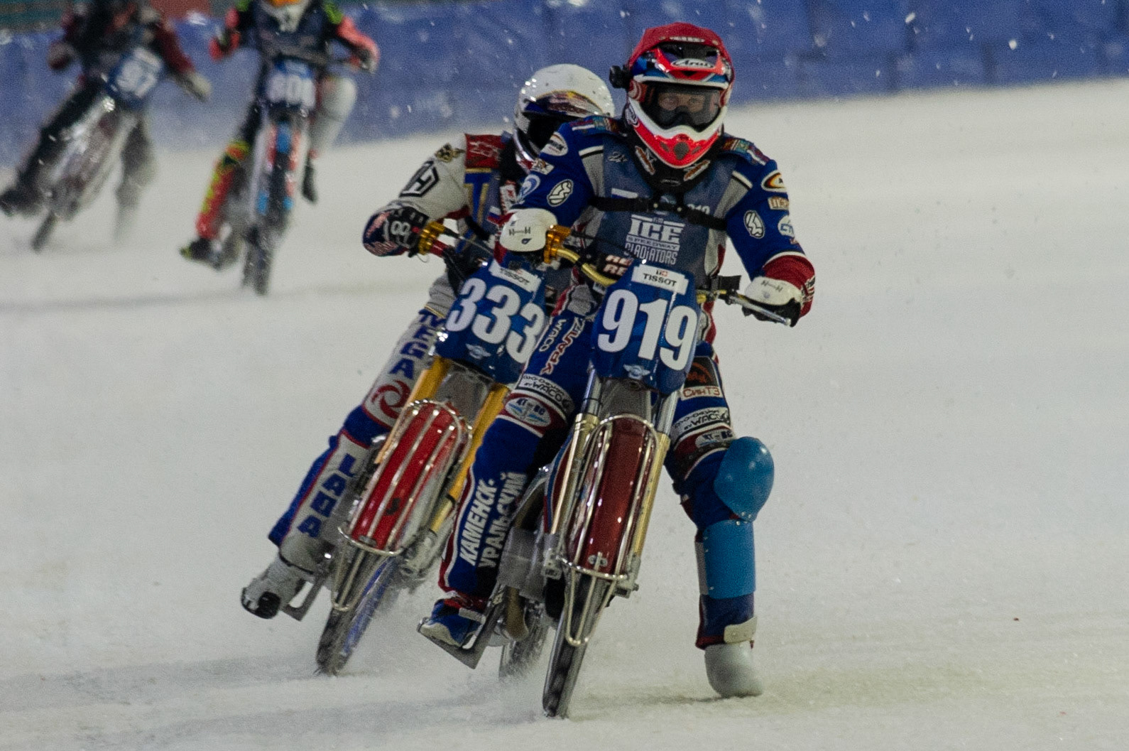 Photo: Ian Charles

Dmitri Khomitsevich (919) leads Danil Ivanov (333)

FIM Ice Speedway Gladiators World Championship, Event 5.1, Ice Rink Thialf, Heerenveen, Netherlands Saturday  30  March  2019