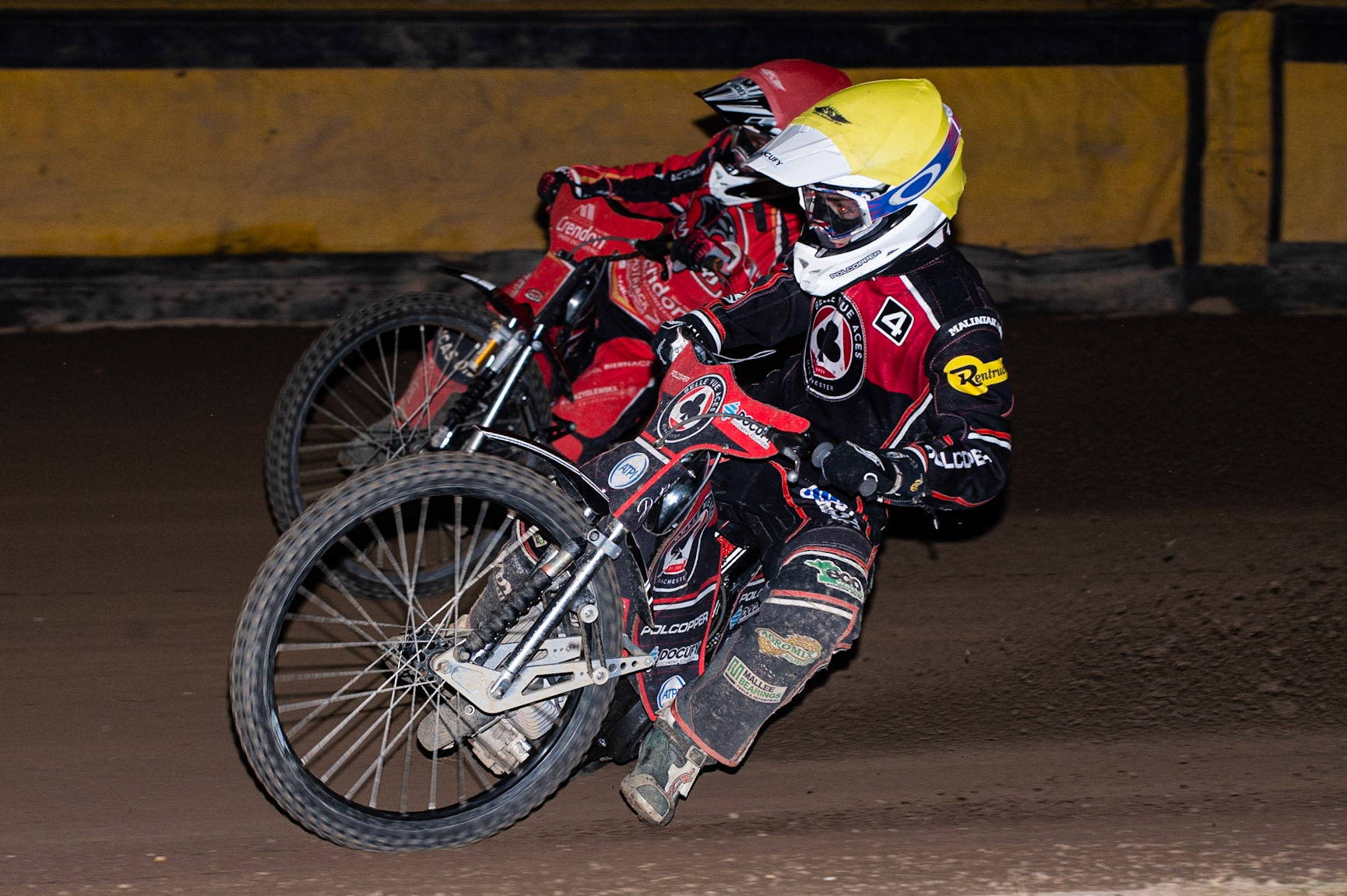 Photo by Ian Charles:

Jaimon Lidsey  (Yellow) inside Rohan Tungate  (Red)

Peterborough Panthers v Belle Vue Aces, British Speedway Premiership, Thursday, 5, September, 2019