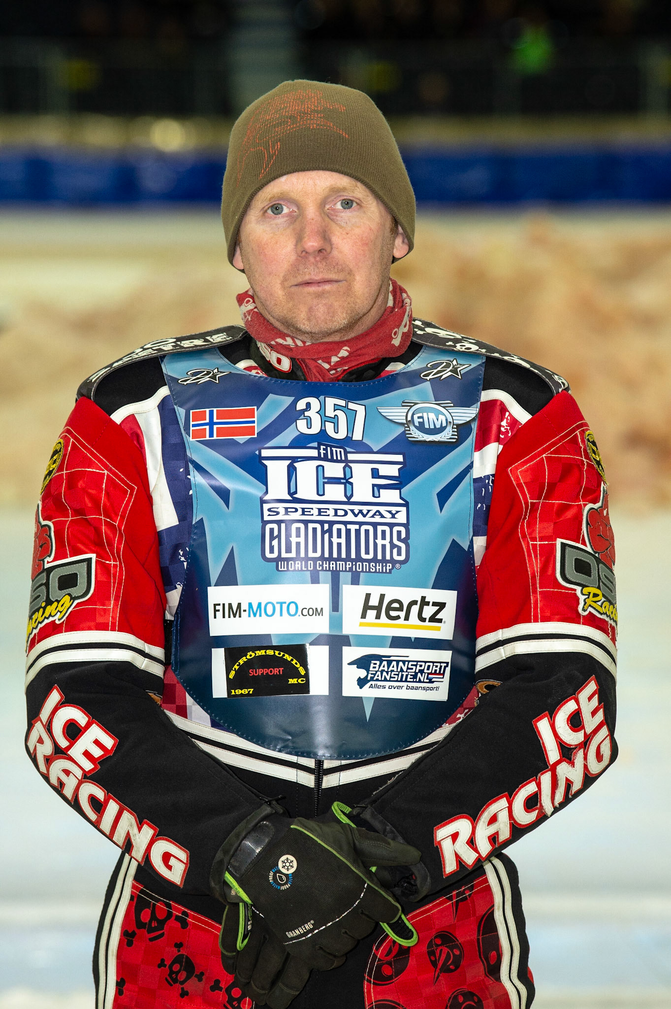 HEERENVEEN, NL. Jo Sætre (357) (Norway) during the FIM Ice Speedway Gladiators World Championship Final 3 at Ice Rink Thialf, Heerenveen on Saturday  2 April 2022. (Credit: Ian Charles | MI News)