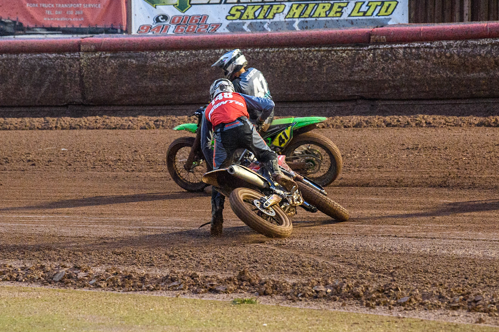 Vittorio Emanuele Marzotto (148) from Italy spins out and falls during the FIM World Flat Track Championship Round 1 at the National Speedway Stadium, Manchester on Saturday 5th August 2023. (Photo: Ian Charles | MI News)