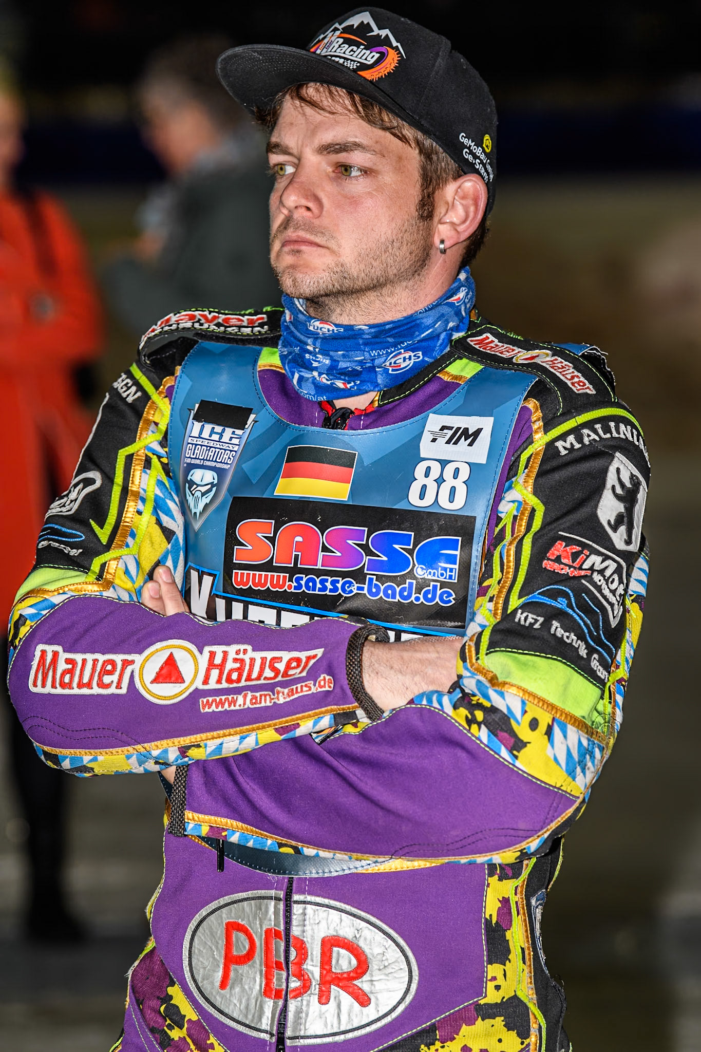 Germany's Max Niedermaier (88) during the FIM Ice Speedway Gladiators World Championship Final 3 at Ice Rink Thialf, Heerenveen on Saturday 6th April 2024. (Photo: Ian Charles | MI News)