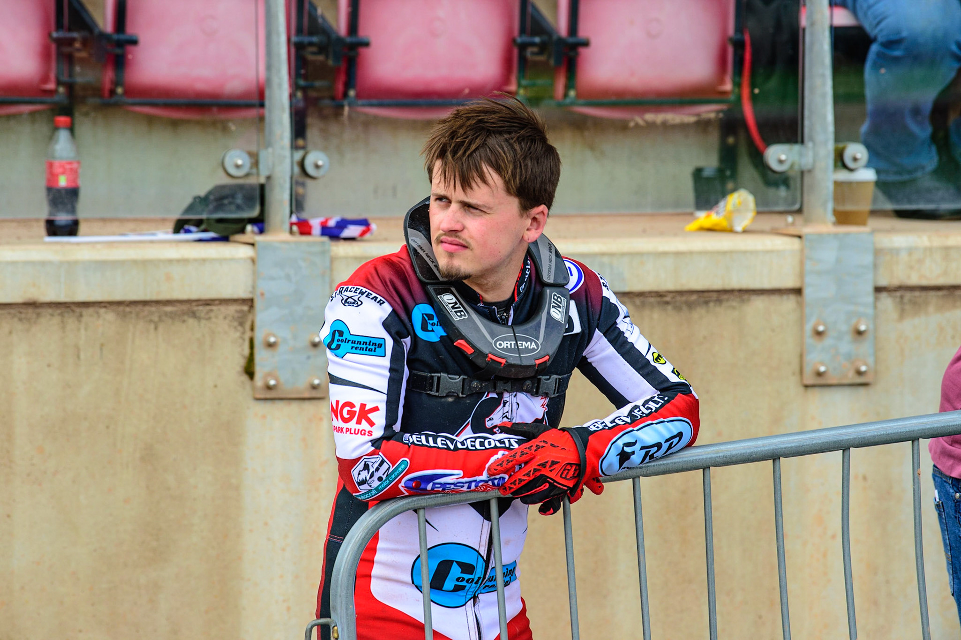 MANCHESTER, UK.  JUN 3RD  Jack Smith  relaxes between heats during the National Development League match between Belle Vue Colts and Oxford Chargers at the National Speedway Stadium, Manchester on Friday 3rd June 2022. (Credit: Ian Charles | MI News)