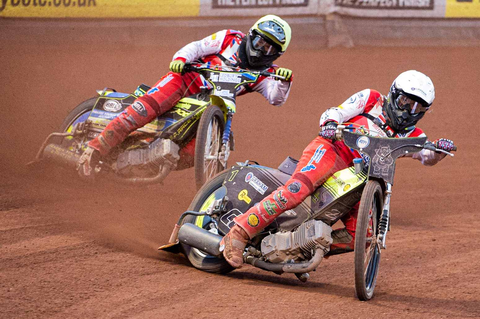 Photo: Ian Charles

Craig Cook (White) leads Paul Starke (Yellow)

Sports Insure British Final,  Belle Vue National Speedway Stadium, Manchester Monday 29  July  2019
