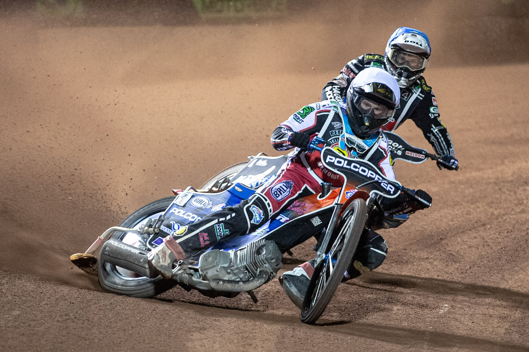 Photo: Ian CharlesBrady Kurtz (White) leads Jason Doyle (Blue) Peter Craven Memorial Trophy, National Speedway Stadium, Manchester Thursday  22  October  2020