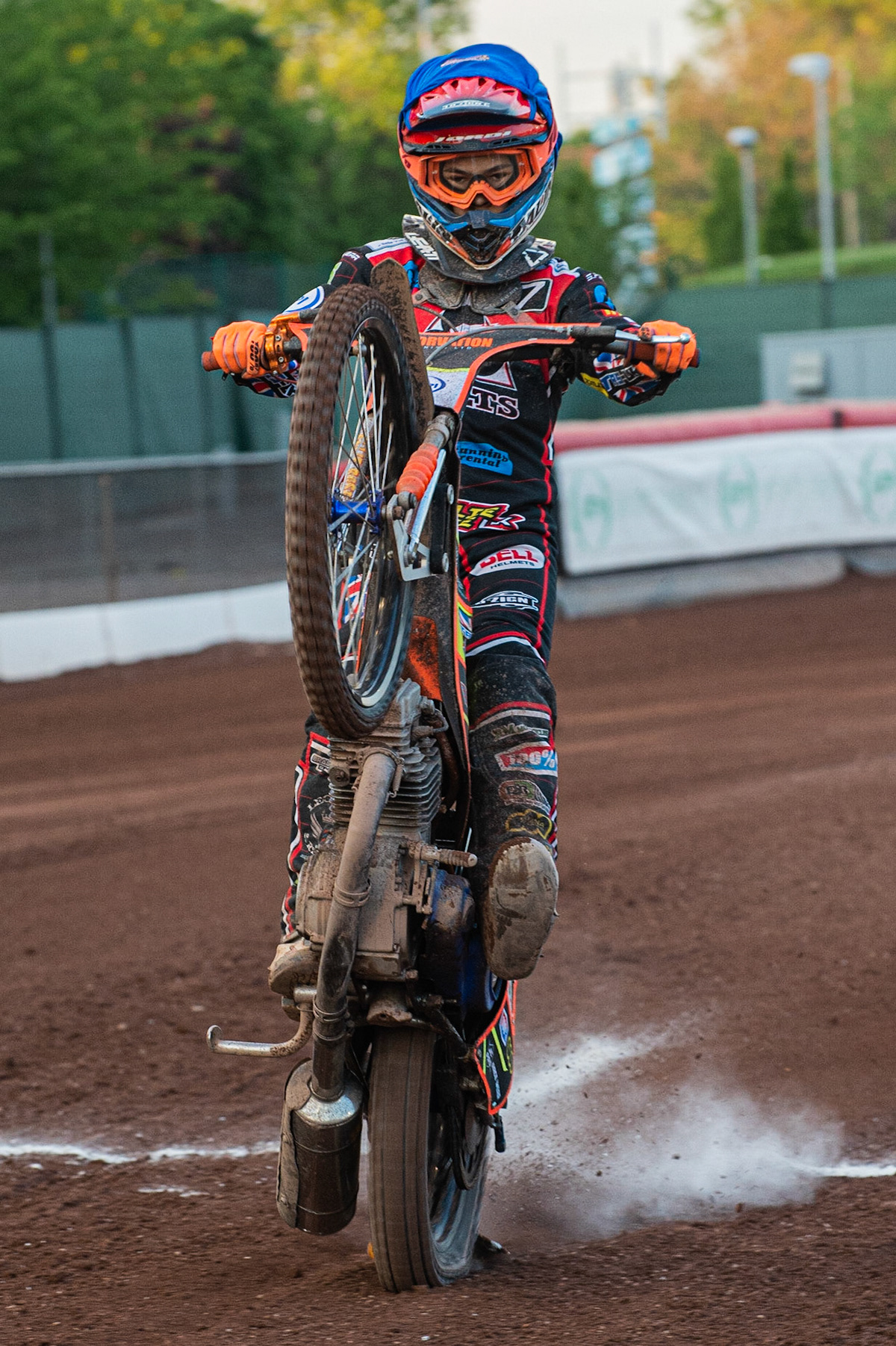 Photo: Ian Charles

Jordan Palin  pulls a wheelie

Belle Vue Colts v Plymouth Gladiators National League, Belle Vue National Speedway Stadium, Manchester, Thursday 23  May  2019