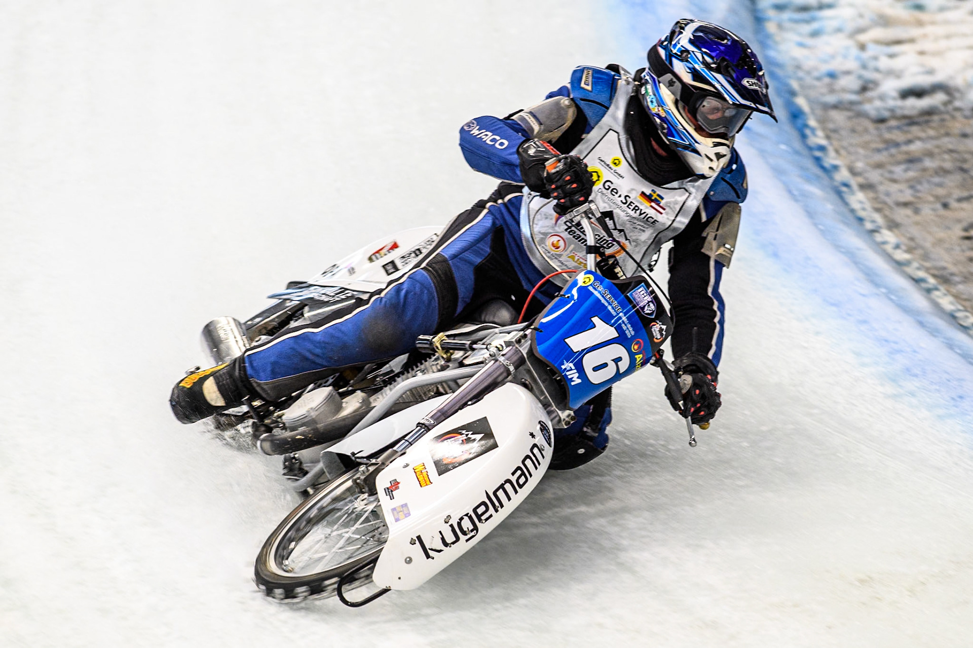 Wild Card Reinhard Greisel (16) of Germany in action during practice for  the Ice Speedway Gladiators World Championship Finals 1 &amp; 2 at Max-Aicher-Arena, Inzell on Friday 14th March 2025. (Photo: Ian Charles | MI News)